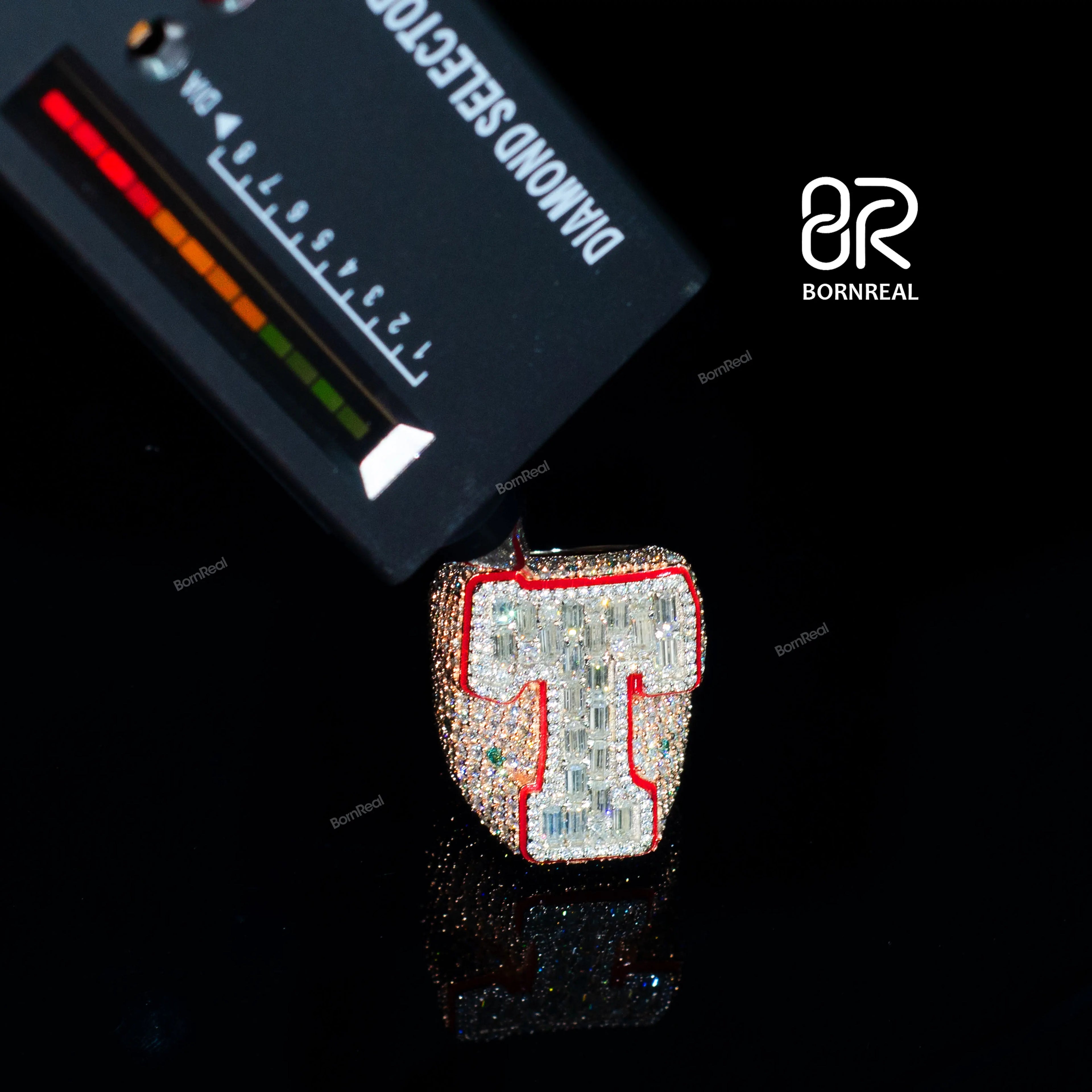 Custom Iced Out VVS Moissanite Baguette Diamond Hip Hop Ring Single Initial Letter 925 Silver for Men Jewelry