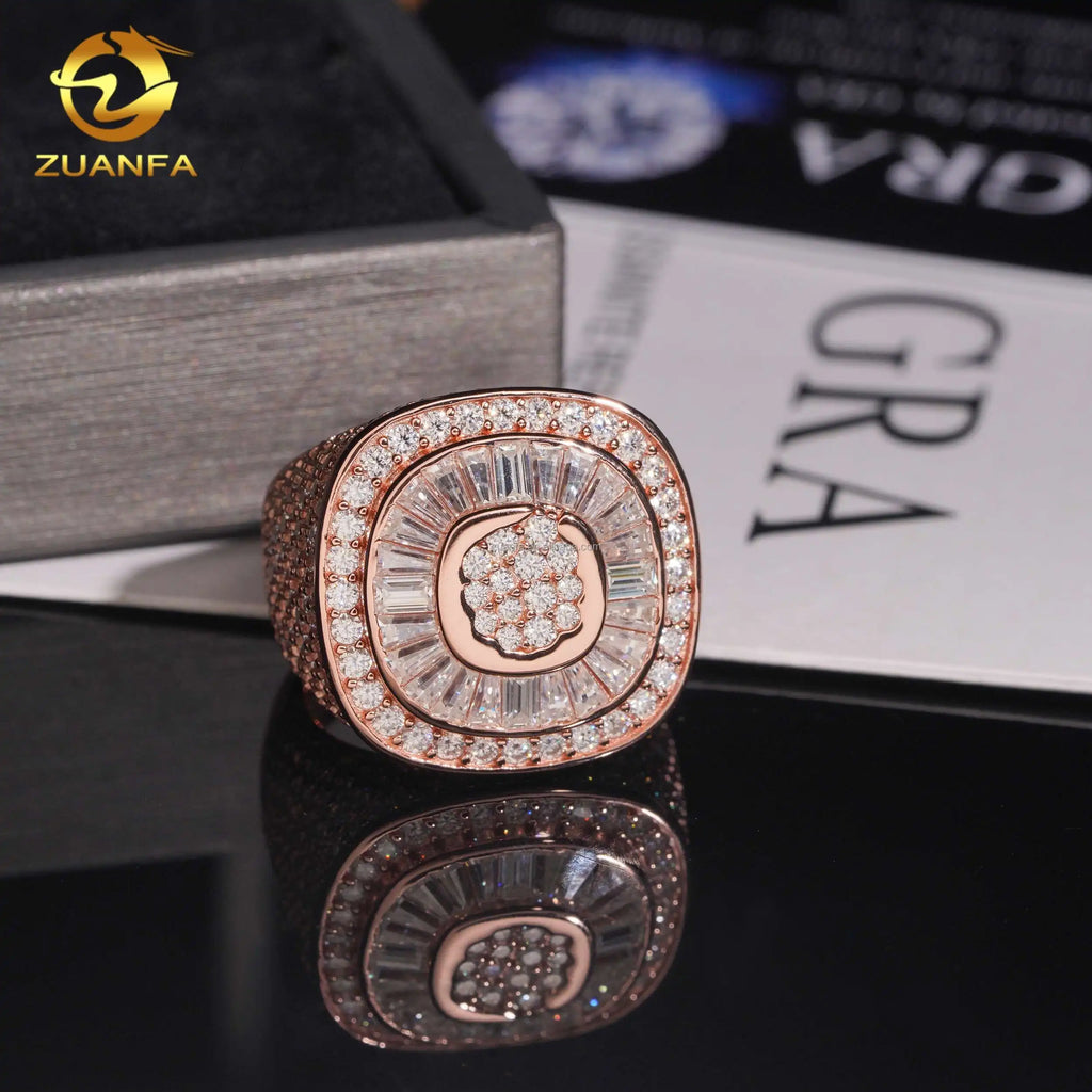 New Arrivals Special Design Fashion Fully Iced Out Hip Hop Fancy Baguette Vvs1 Moissanite Diamond 925 Sterling Silver Man Ring
