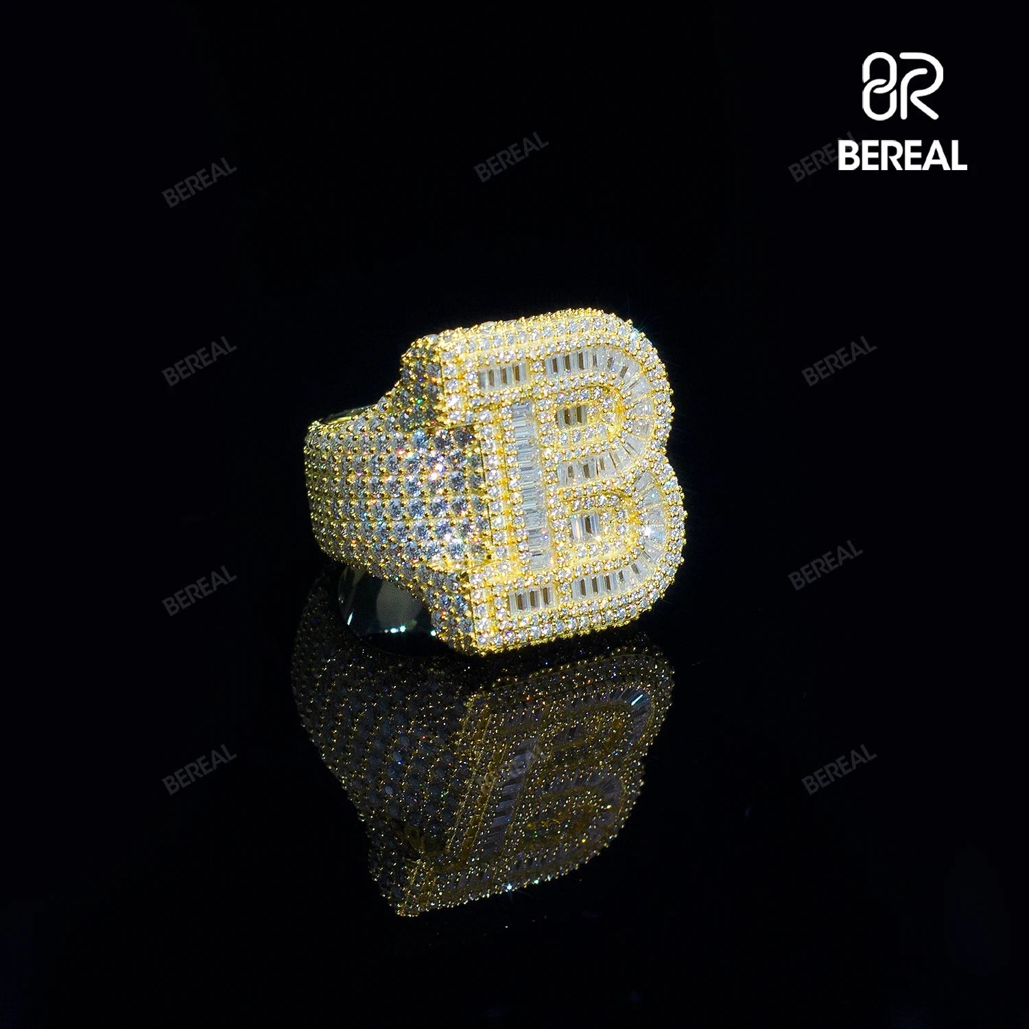 Custom Iced Out VVS Moissanite Baguette Diamond Hip Hop Ring Single Initial Letter 925 Silver for Men Jewelry