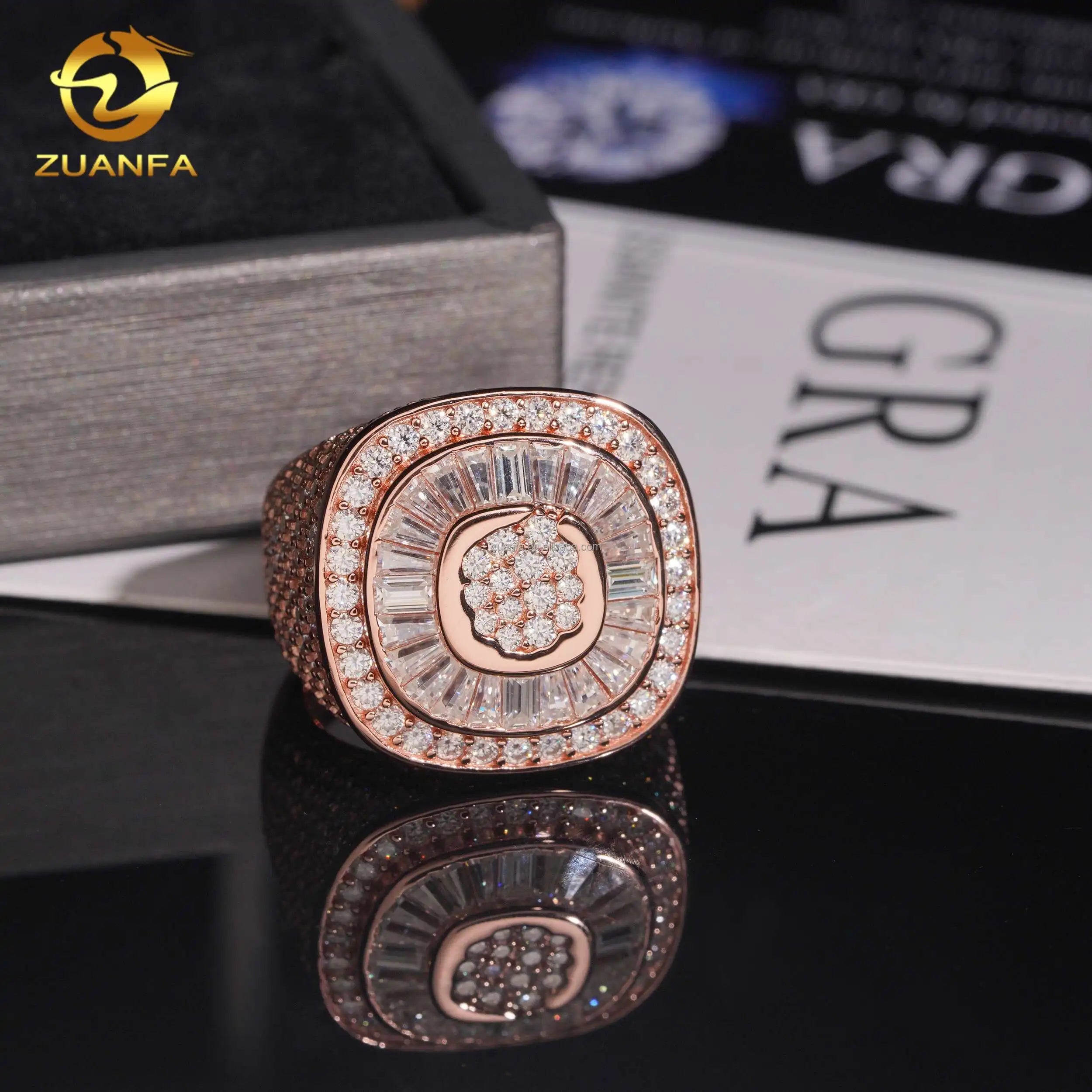 New Arrivals Special Design Fashion Fully Iced Out Hip Hop Fancy Baguette Vvs1 Moissanite Diamond 925 Sterling Silver Man Ring