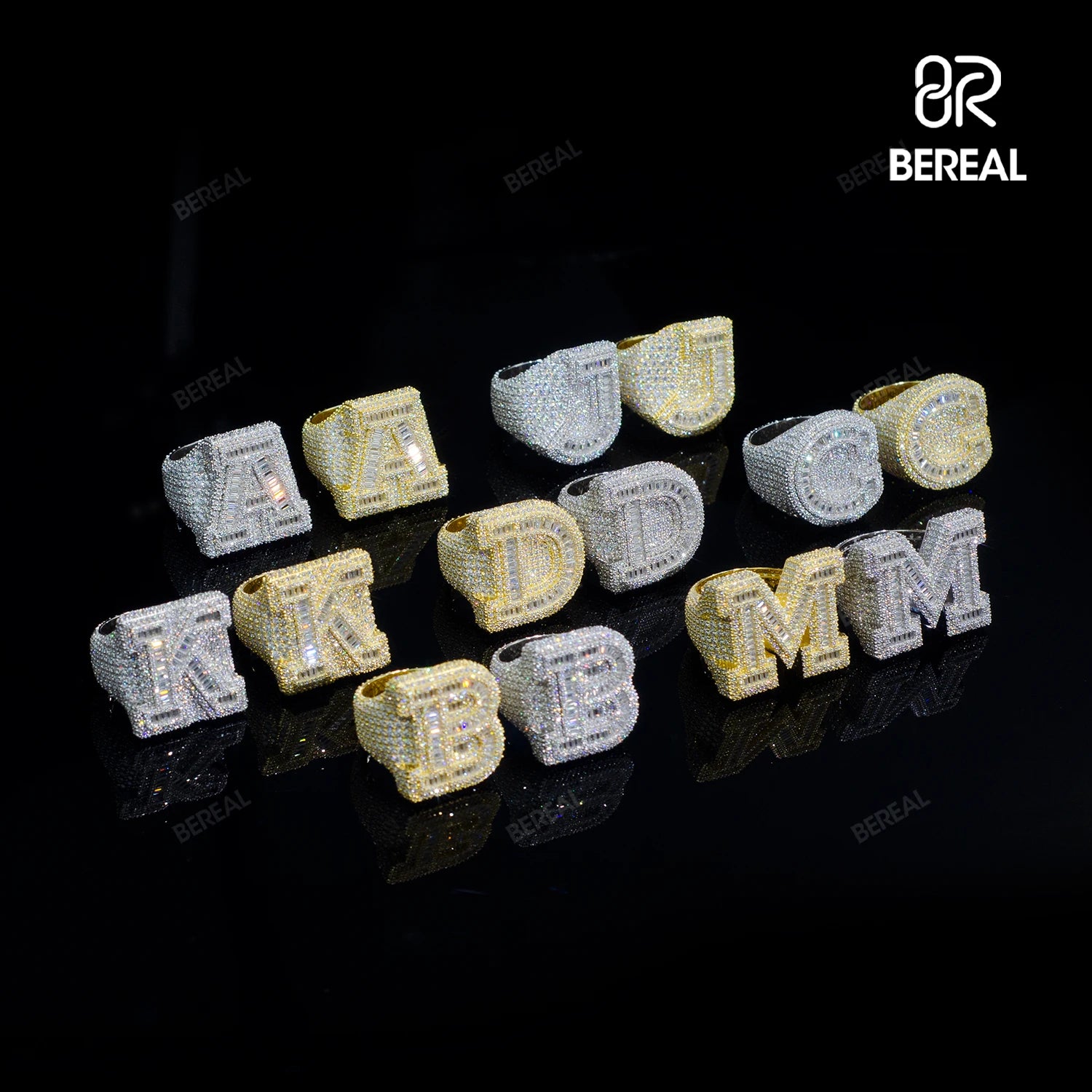 Custom Iced Out VVS Moissanite Baguette Diamond Hip Hop Ring Single Initial Letter 925 Silver for Men Jewelry