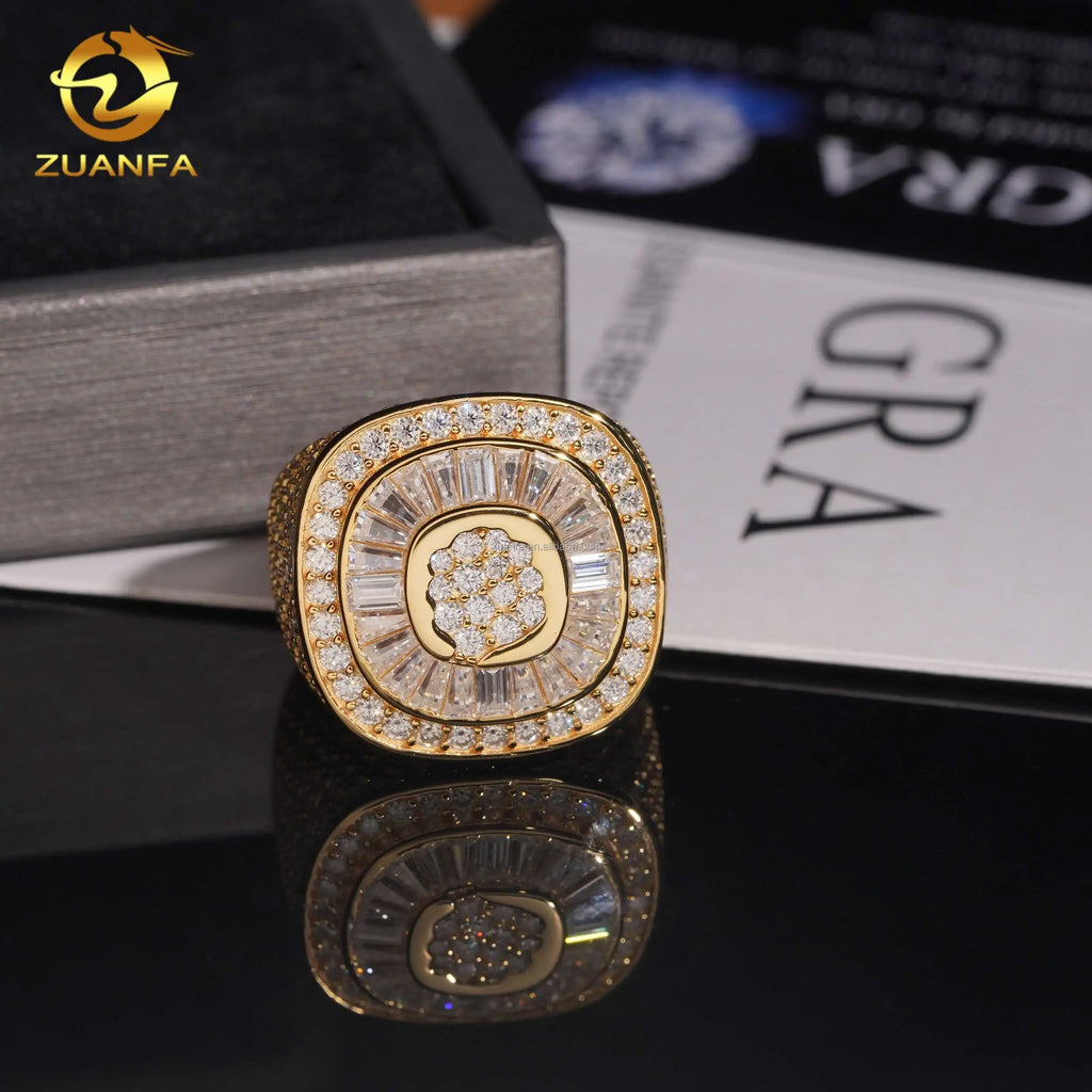 New Arrivals Special Design Fashion Fully Iced Out Hip Hop Fancy Baguette Vvs1 Moissanite Diamond 925 Sterling Silver Man Ring
