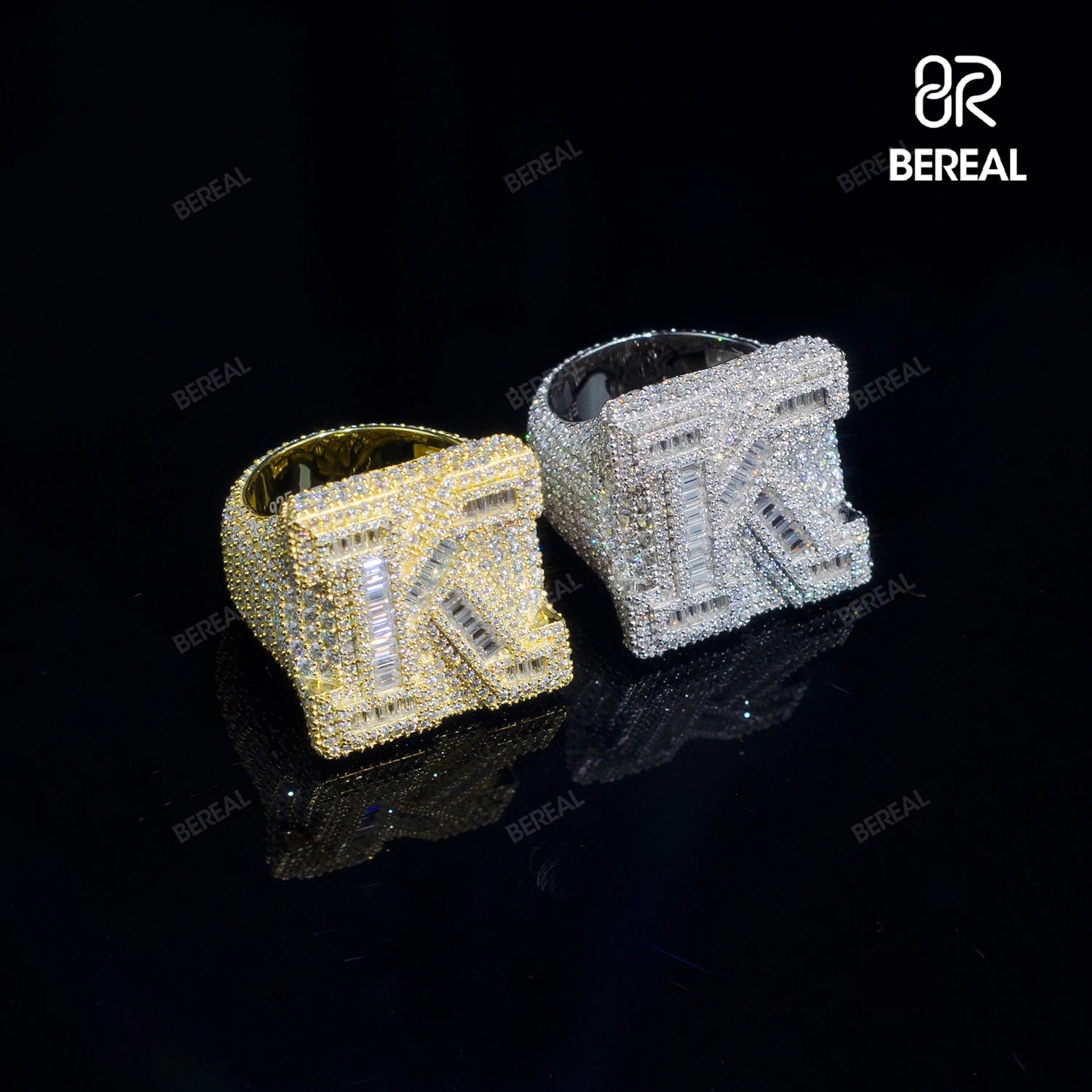 Custom Iced Out VVS Moissanite Baguette Diamond Hip Hop Ring Single Initial Letter 925 Silver for Men Jewelry