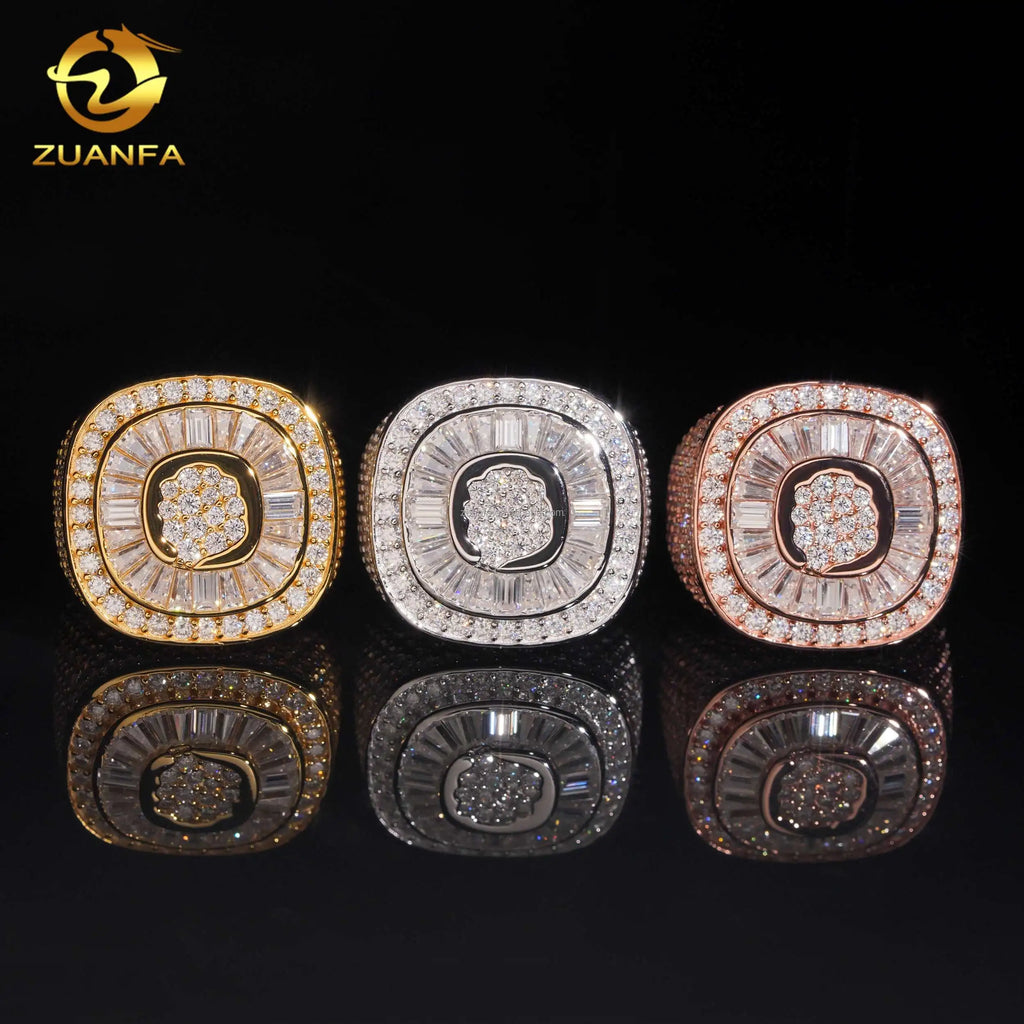 New Arrivals Special Design Fashion Fully Iced Out Hip Hop Fancy Baguette Vvs1 Moissanite Diamond 925 Sterling Silver Man Ring