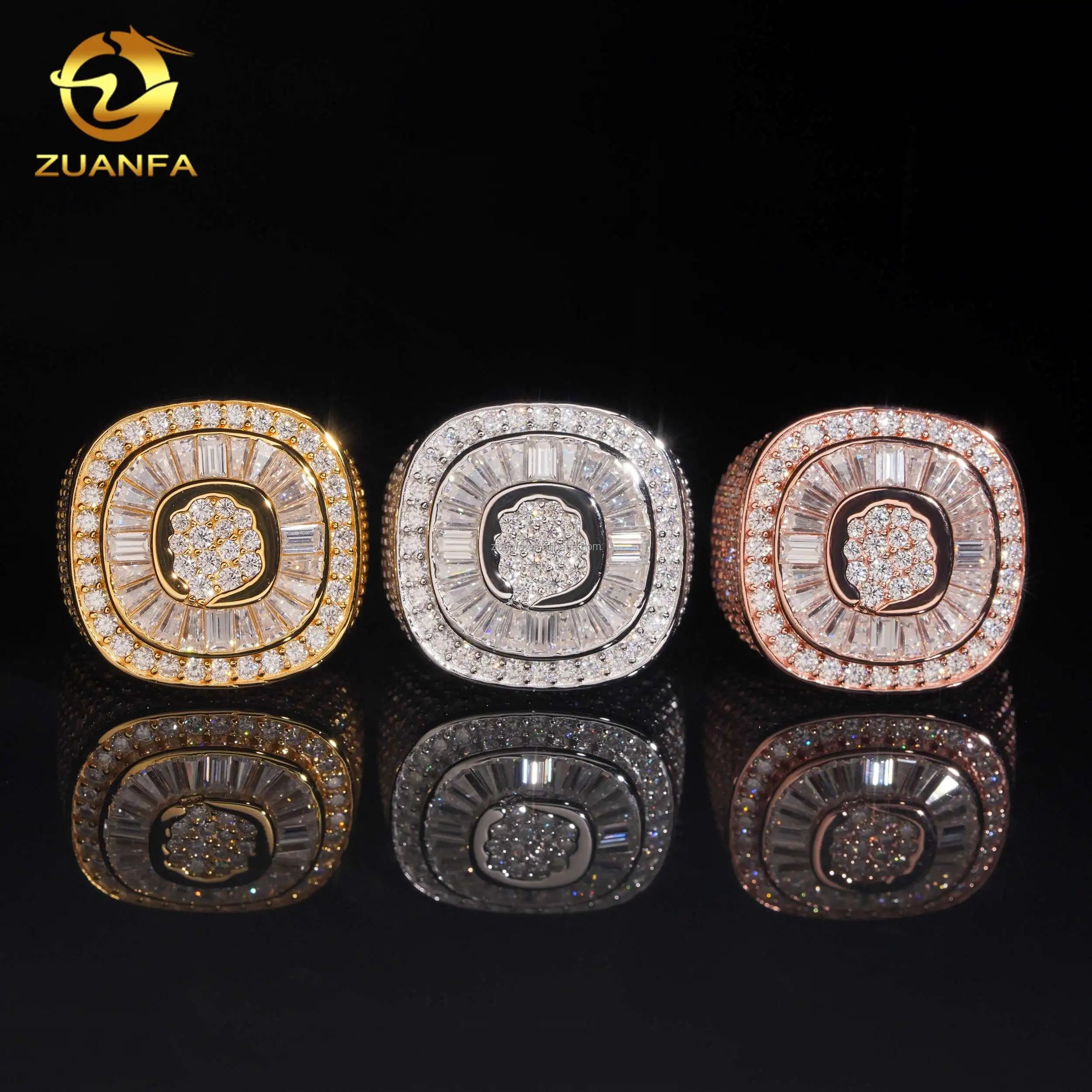 New Arrivals Special Design Fashion Fully Iced Out Hip Hop Fancy Baguette Vvs1 Moissanite Diamond 925 Sterling Silver Man Ring