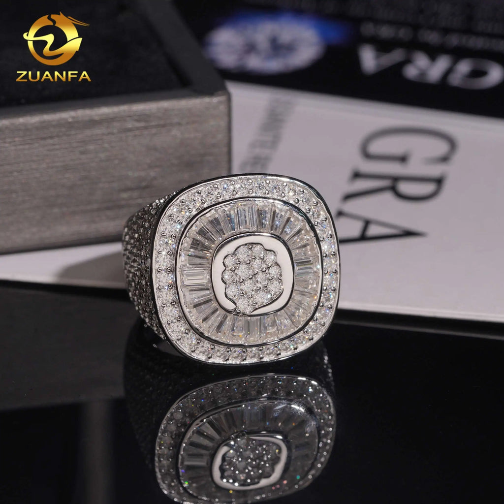 New Arrivals Special Design Fashion Fully Iced Out Hip Hop Fancy Baguette Vvs1 Moissanite Diamond 925 Sterling Silver Man Ring