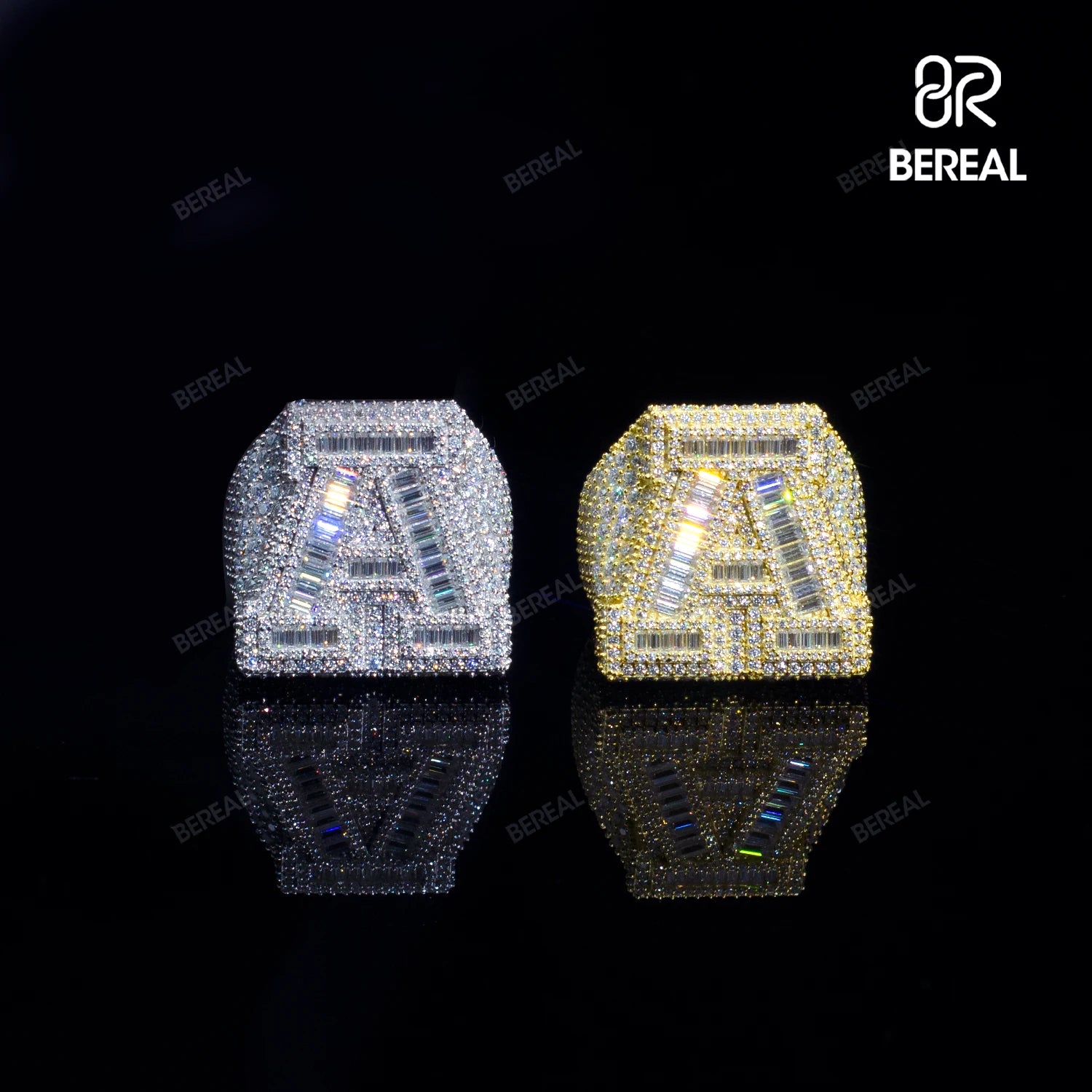 Custom Iced Out VVS Moissanite Baguette Diamond Hip Hop Ring Single Initial Letter 925 Silver for Men Jewelry