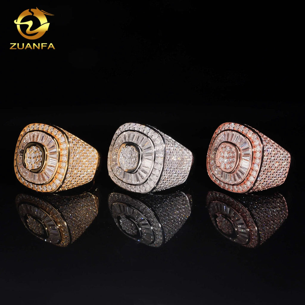 New Arrivals Special Design Fashion Fully Iced Out Hip Hop Fancy Baguette Vvs1 Moissanite Diamond 925 Sterling Silver Man Ring