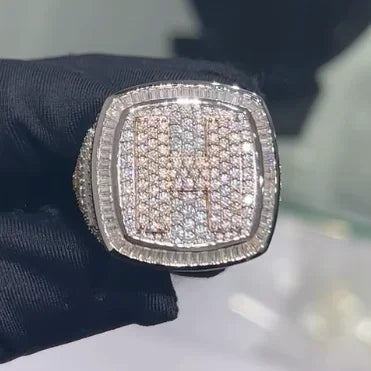 Custom Iced Out VVS Moissanite Baguette Diamond Hip Hop Ring Single Initial Letter 925 Silver for Men Jewelry