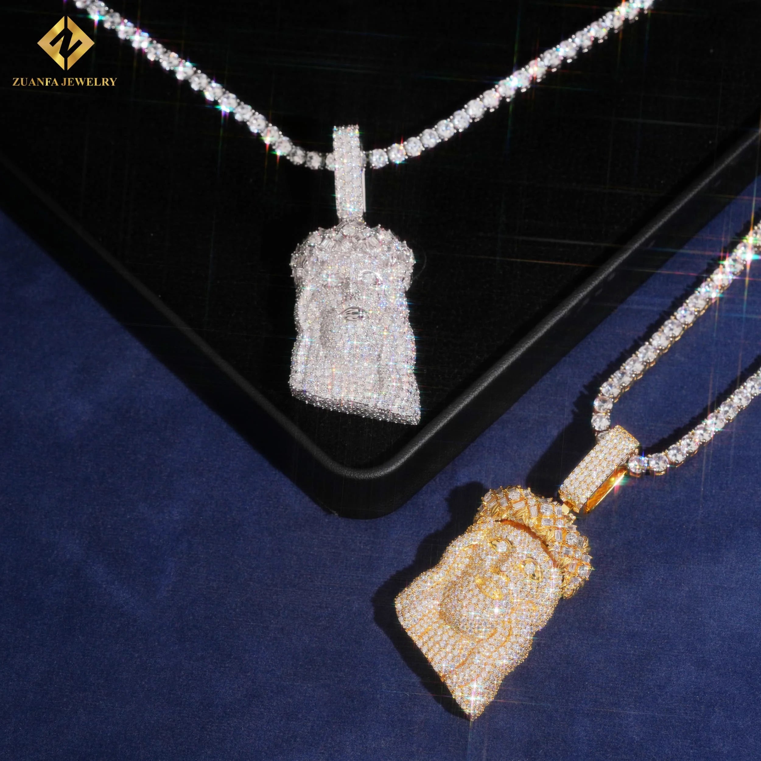 Us Local Stock Warehouse Hip Hop Jewelry 925 Soild Silver Gold Moissanite Jesus Head Face Piece Pendant Custom