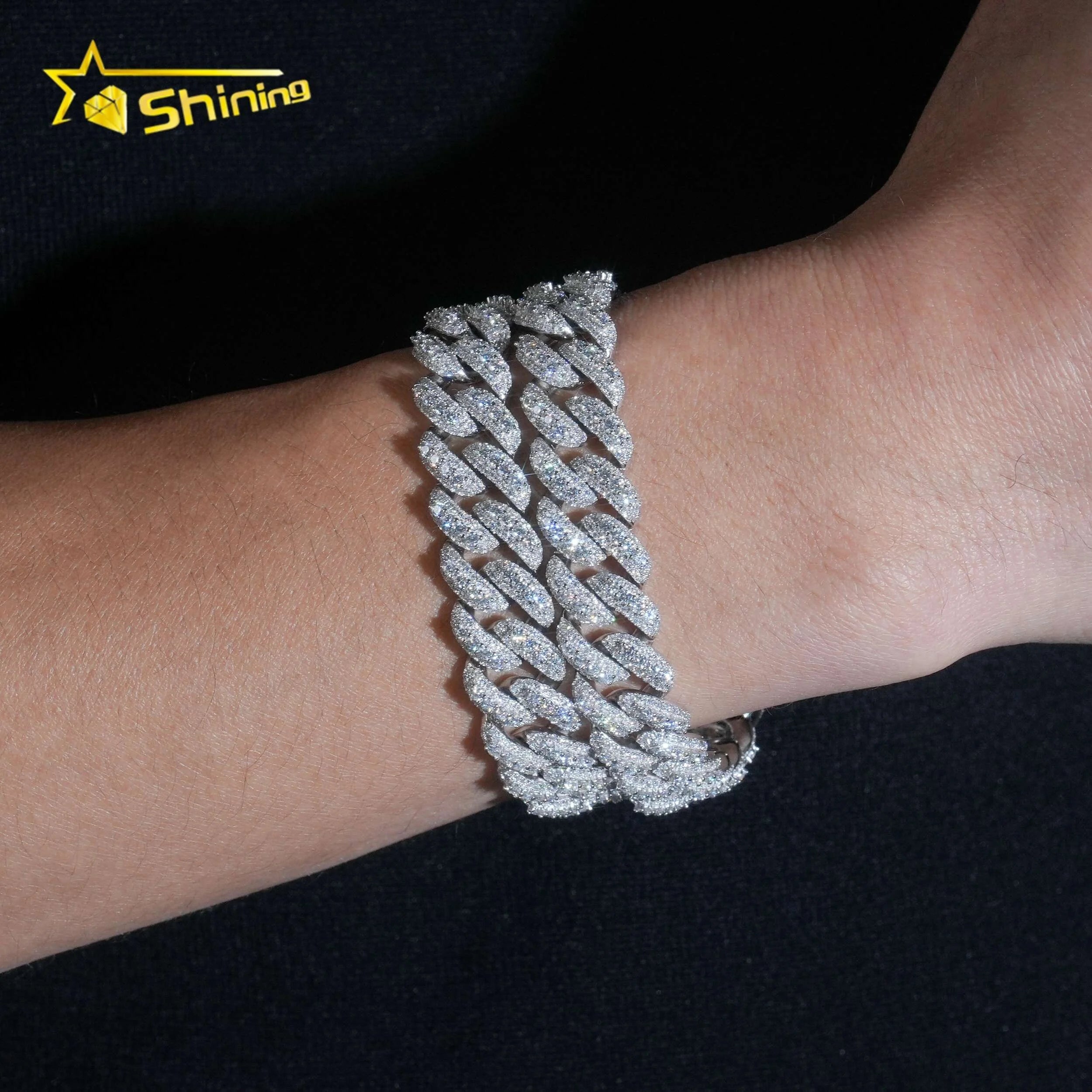 USA Local Stock Fine Jewelry Hip Hop Iced Out Sterling Silver 925 VVS Moissanite Lab Diamond Cuban Fashion Men Cuban Bracelet