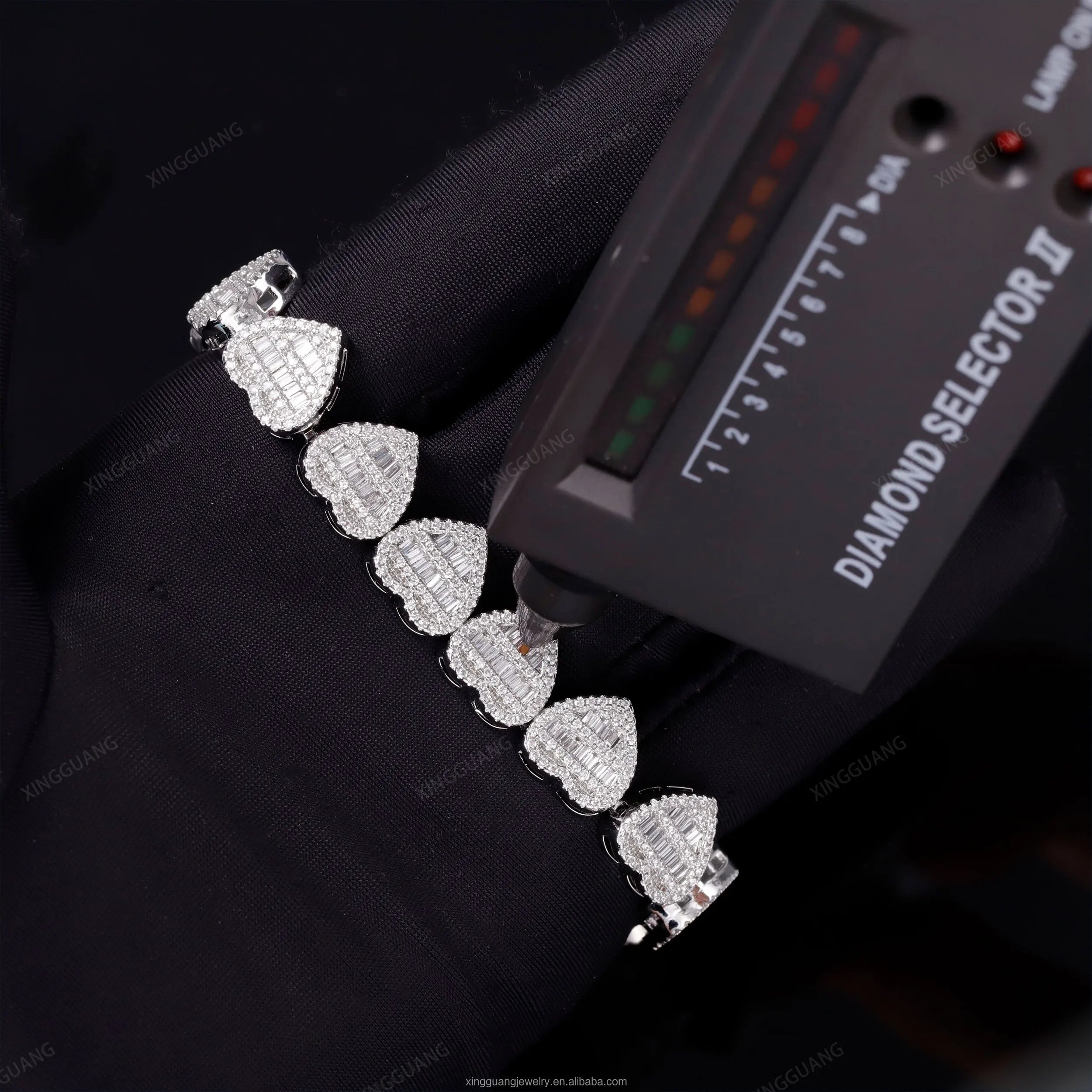XG Rts Moissanite Bracelet with GRA  Baguettes Diamond Heart Bracelet Silver Gold Plated Cuban Link Chain Fine Jewelry Bracelet