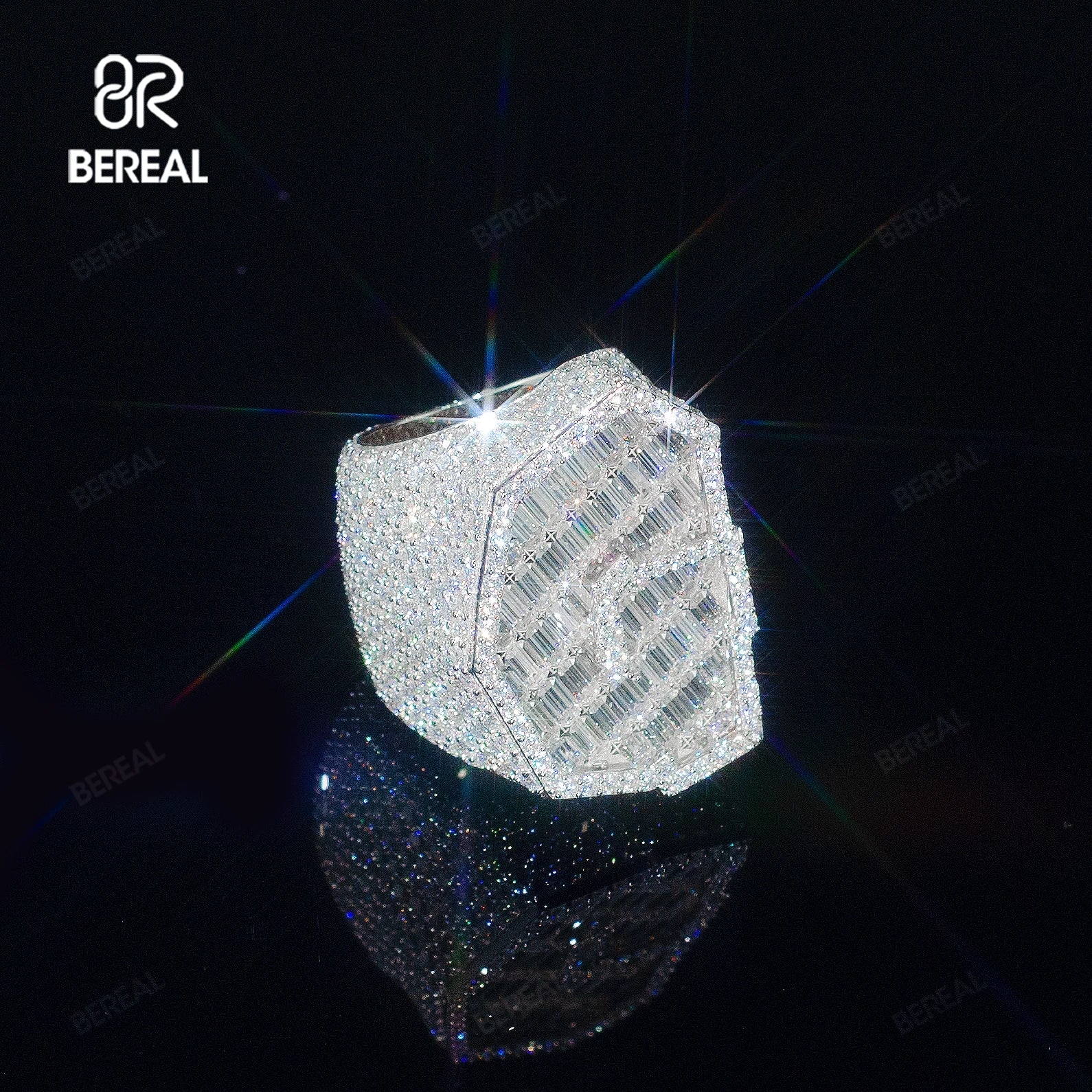 Custom Iced Out VVS Moissanite Baguette Diamond Hip Hop Ring Single Initial Letter 925 Silver for Men Jewelry