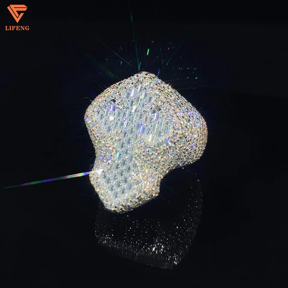 Lifeng Jewelry Moissanite Cross Ring Fashion Custom Hip Hop 925 Silver Ring Iced Out Men Diamond Ring