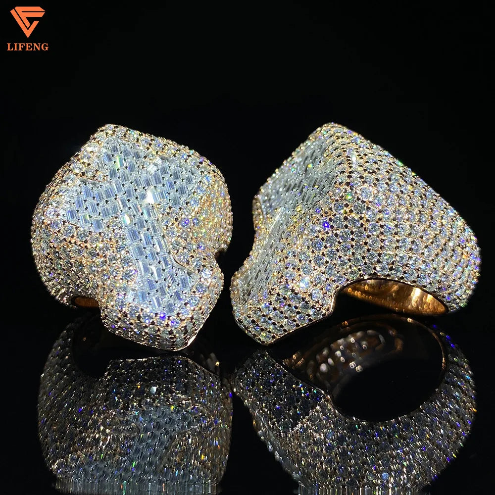 Lifeng Jewelry Moissanite Cross Ring Fashion Custom Hip Hop 925 Silver Ring Iced Out Men Diamond Ring