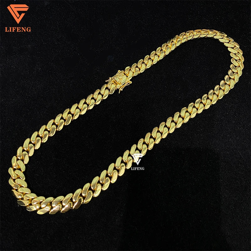 18k  Gold Plated Cuban Chains Plain Necklace 14MM Custom Rapper Men Hip Hop Cuban Link Chain