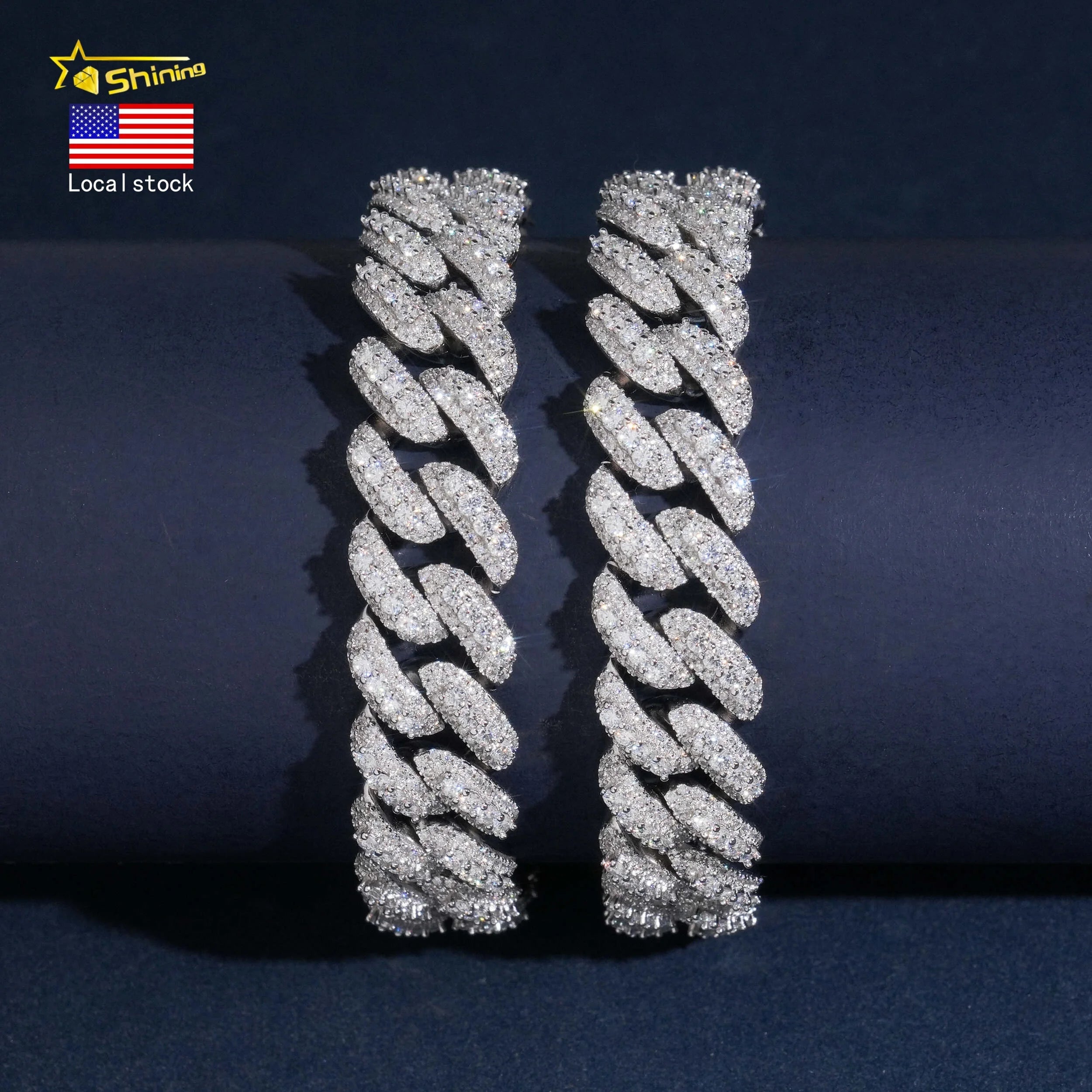 USA Local Stock Fine Jewelry Hip Hop Iced Out Sterling Silver 925 VVS Moissanite Lab Diamond Cuban Fashion Men Cuban Bracelet