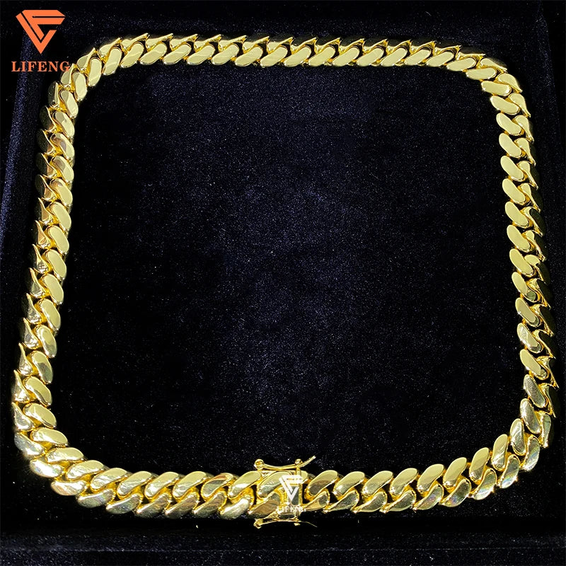 18k  Gold Plated Cuban Chains Plain Necklace 14MM Custom Rapper Men Hip Hop Cuban Link Chain
