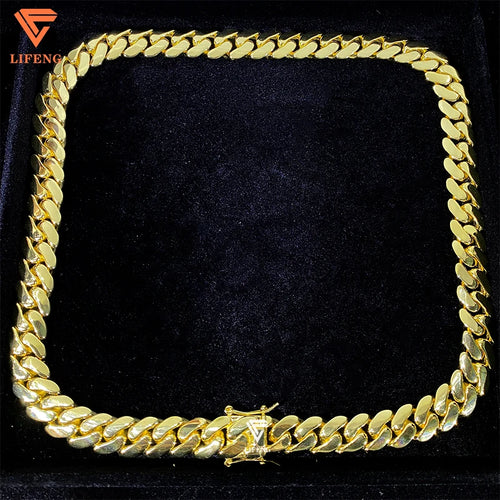 18k  Gold Plated Cuban Chains Plain Necklace 14MM Custom Rapper Men Hip Hop Cuban Link Chain