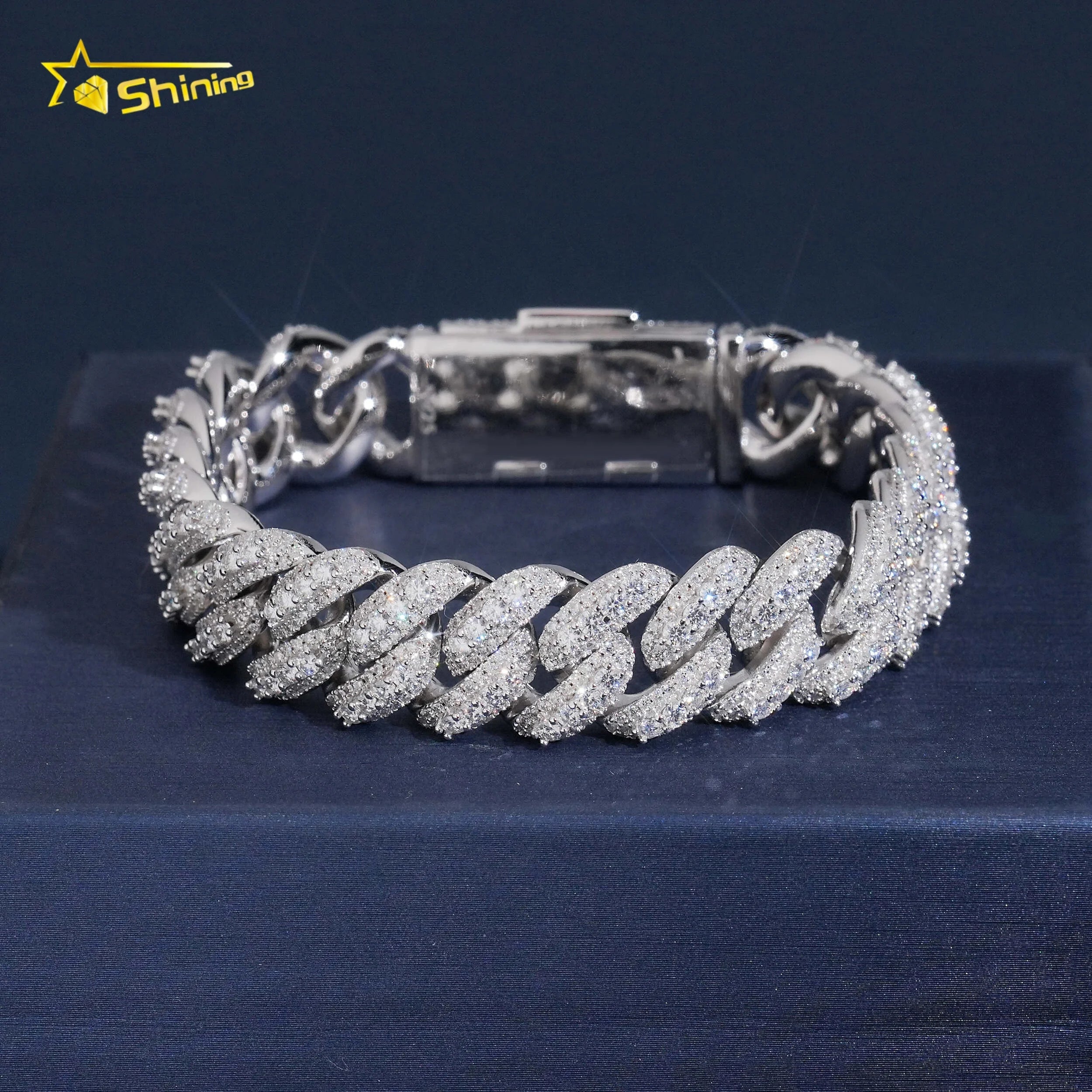 USA Local Stock Fine Jewelry Hip Hop Iced Out Sterling Silver 925 VVS Moissanite Lab Diamond Cuban Fashion Men Cuban Bracelet