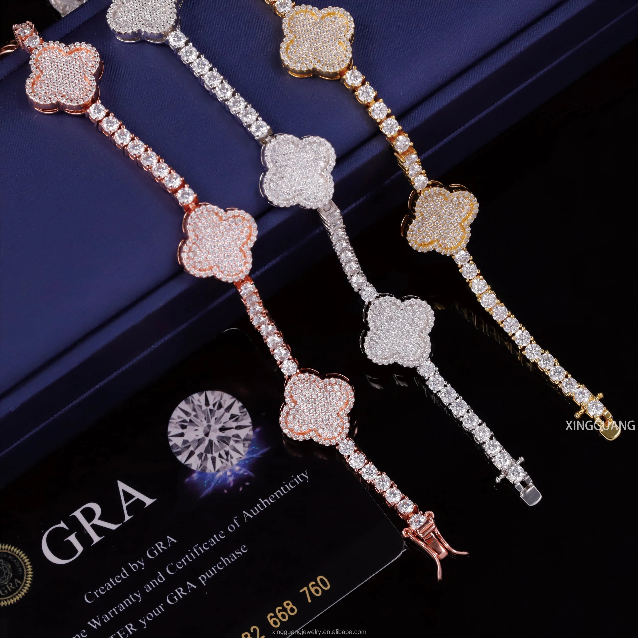 Silver 925 Micro VVS1 Moissanite Bracelet Brilliant Cut Flower Clover Design Tennis Bracelet Wedding Jewelry for Gifts Parties