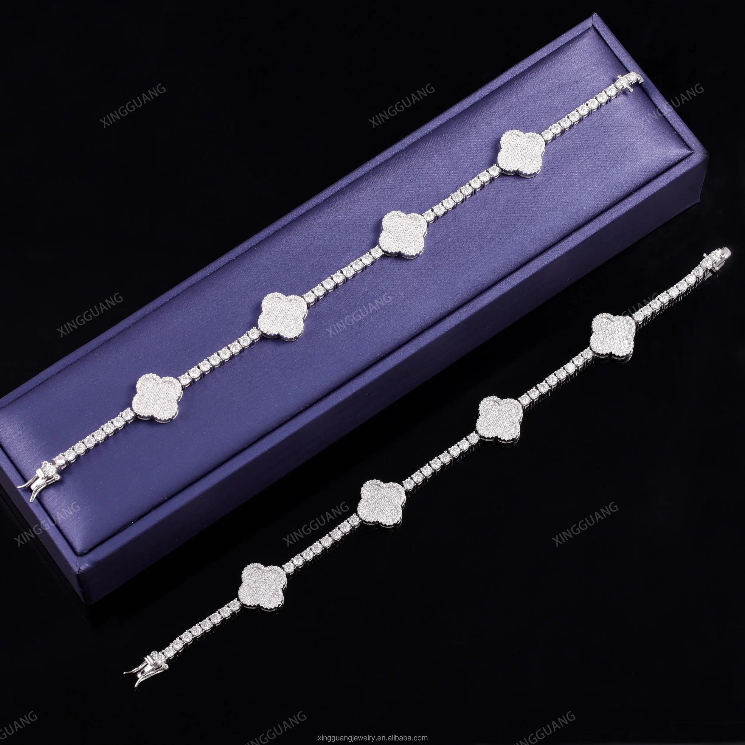 Silver 925 Micro VVS1 Moissanite Bracelet Brilliant Cut Flower Clover Design Tennis Bracelet Wedding Jewelry for Gifts Parties