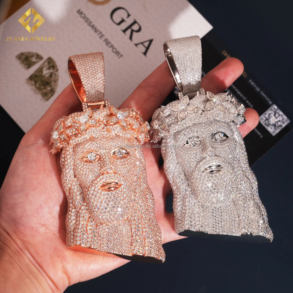 Pass Diamond Tester Hot Selling Religious Jewelry GRA Certificate Iced Out Hip Hop 925 Silver Moissanite Diamond Jesus Pendant