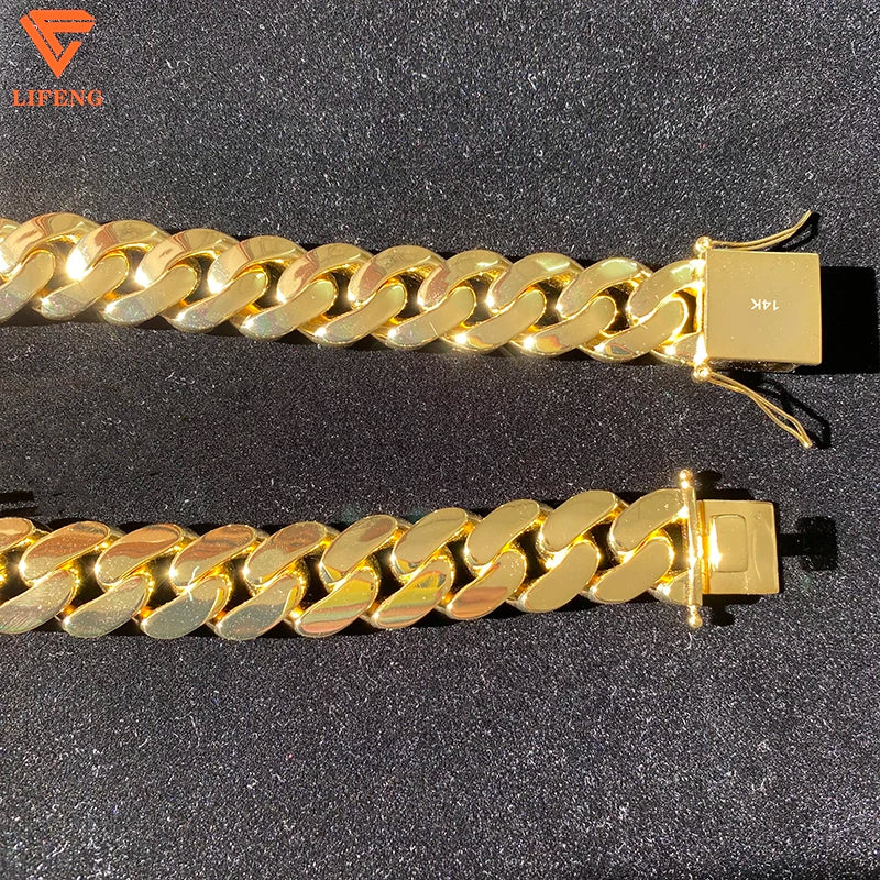 18k  Gold Plated Cuban Chains Plain Necklace 14MM Custom Rapper Men Hip Hop Cuban Link Chain