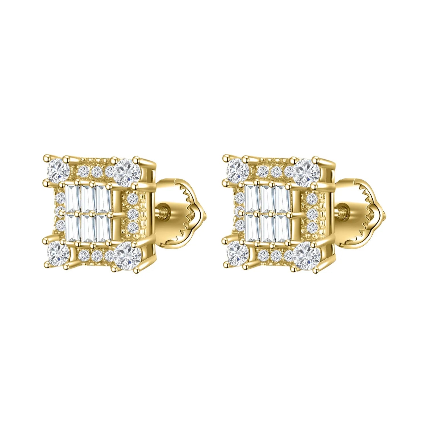 Custom High Quality 14K Solid Gold Diamond Earrings Unisex Hip Hop Baguette VVS Moissanite Stud Earring Gold for Party Gift