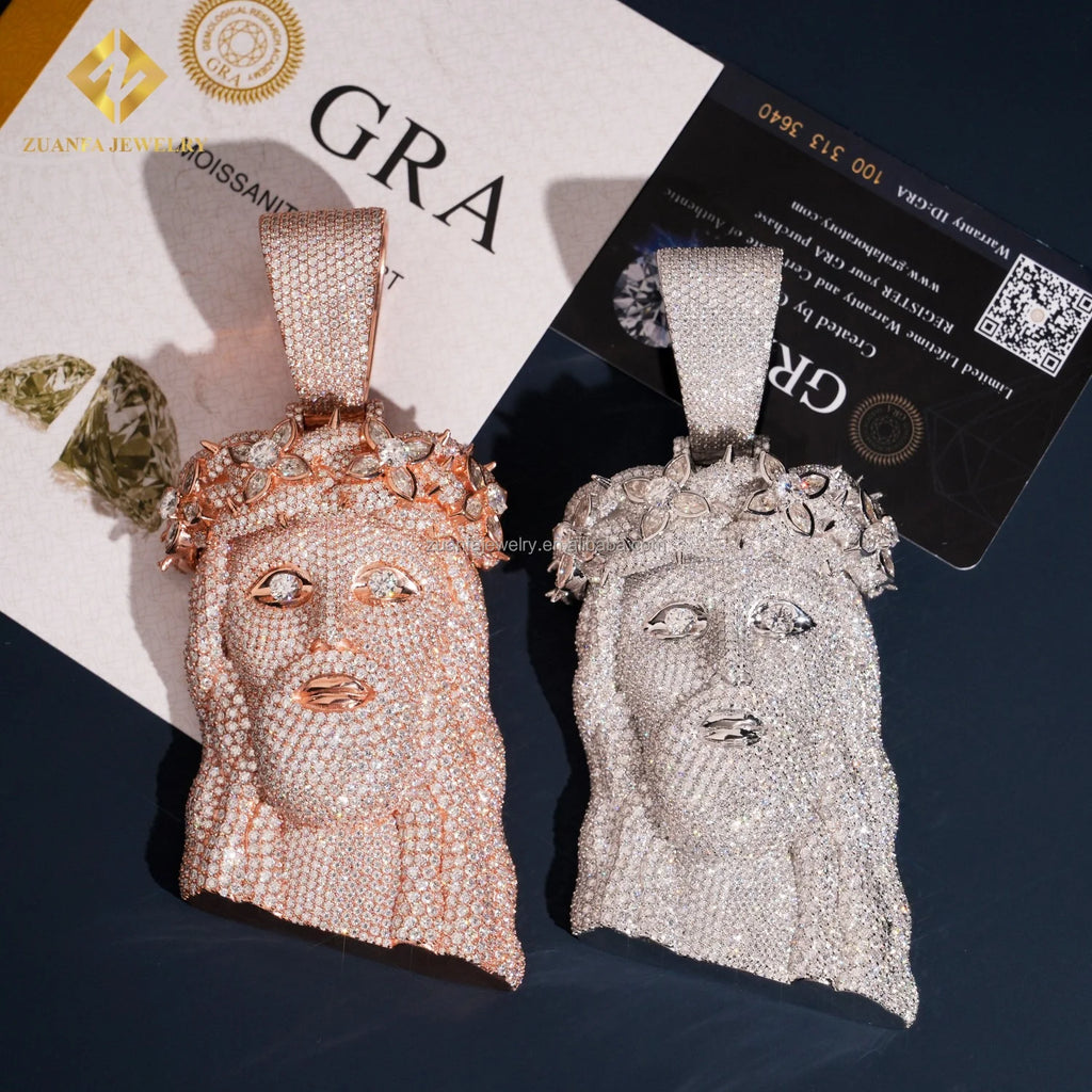 Pass Diamond Tester Hot Selling Religious Jewelry GRA Certificate Iced Out Hip Hop 925 Silver Moissanite Diamond Jesus Pendant