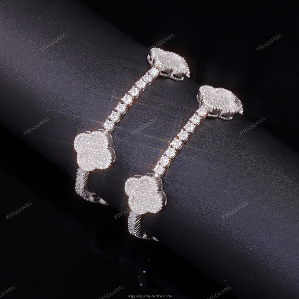 Silver 925 Micro VVS1 Moissanite Bracelet Brilliant Cut Flower Clover Design Tennis Bracelet Wedding Jewelry for Gifts Parties