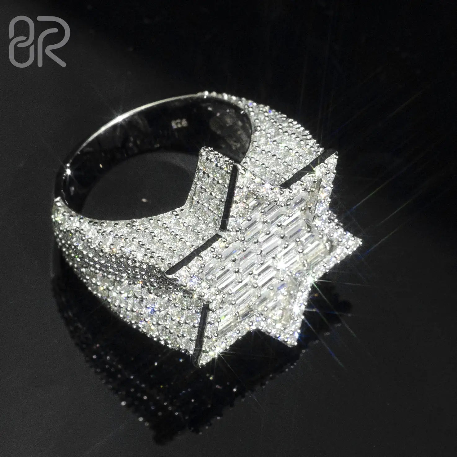 Custom Iced Out VVS Moissanite Baguette Diamond Hip Hop Ring Single Initial Letter 925 Silver for Men Jewelry