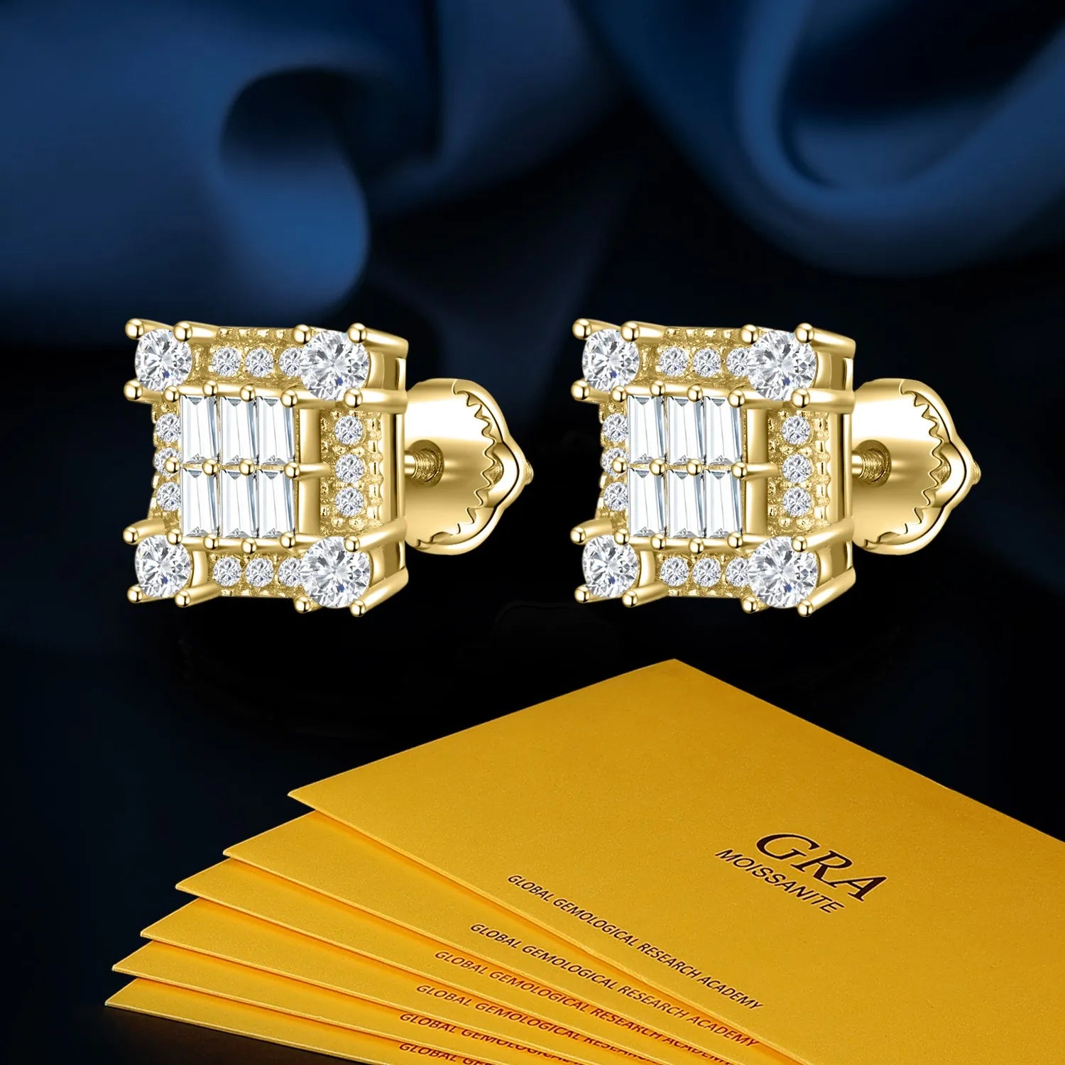 Custom High Quality 14K Solid Gold Diamond Earrings Unisex Hip Hop Baguette VVS Moissanite Stud Earring Gold for Party Gift