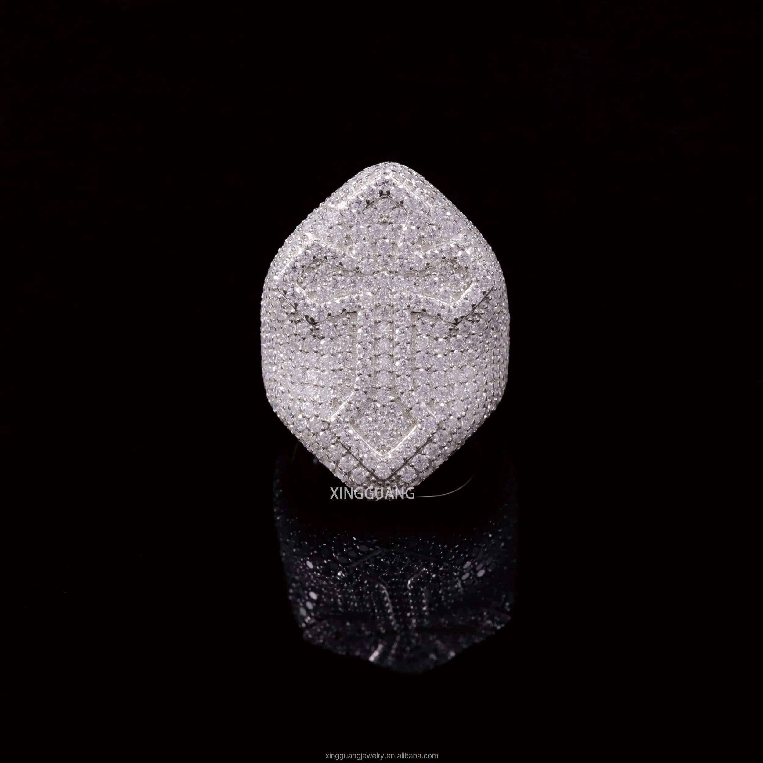 Cross Style VVS Moissanite Cuban Ring for Man 925 Sterling Silver Hip Hop Ring Iced Out Diamond Cross Cuban Ring