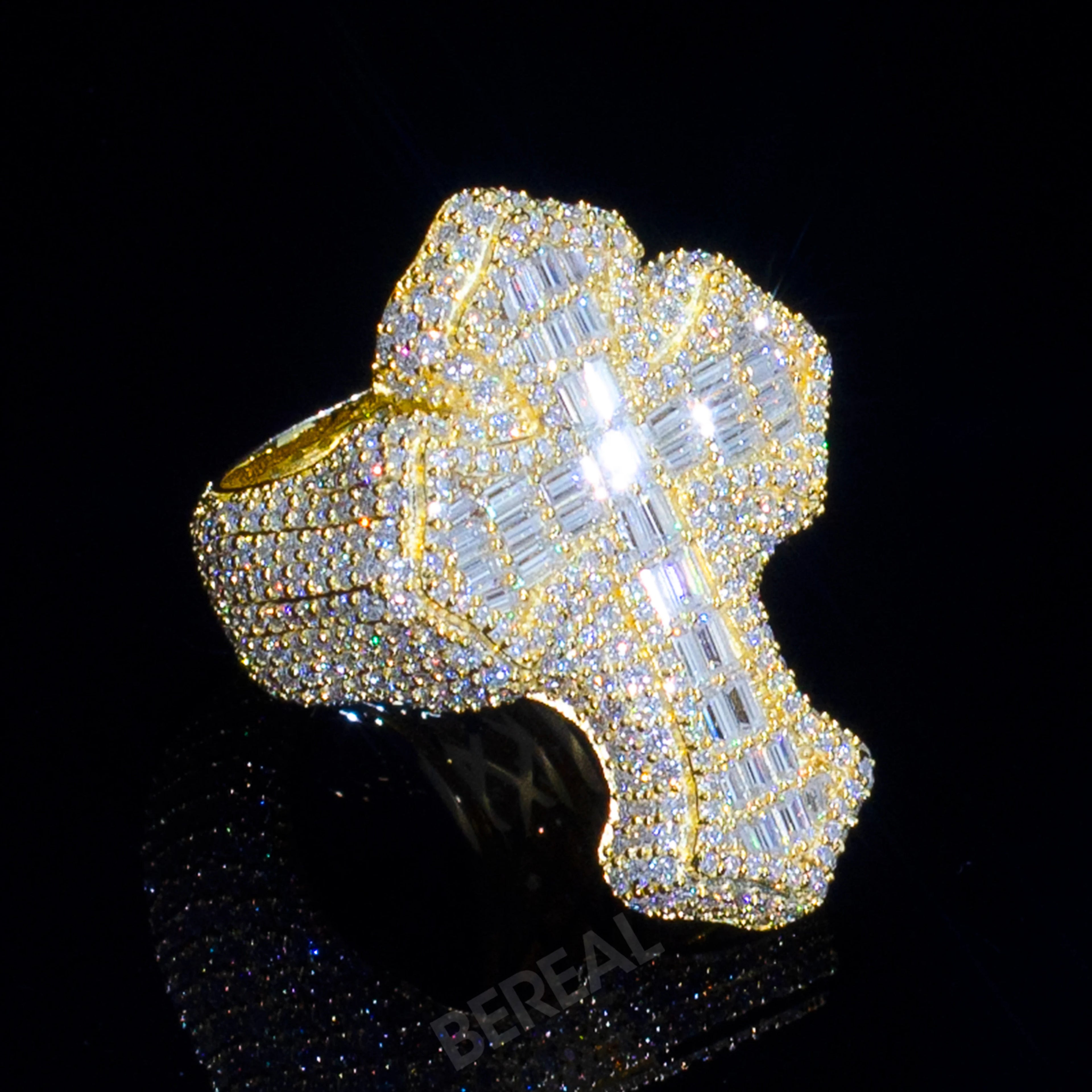 Custom Iced Out VVS Moissanite Baguette Diamond Hip Hop Ring Single Initial Letter 925 Silver for Men Jewelry