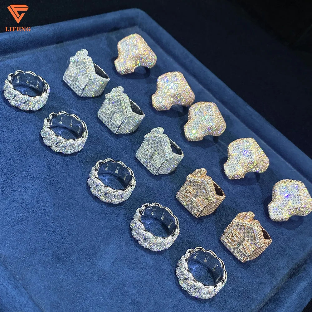 Lifeng Jewelry Moissanite Cross Ring Fashion Custom Hip Hop 925 Silver Ring Iced Out Men Diamond Ring