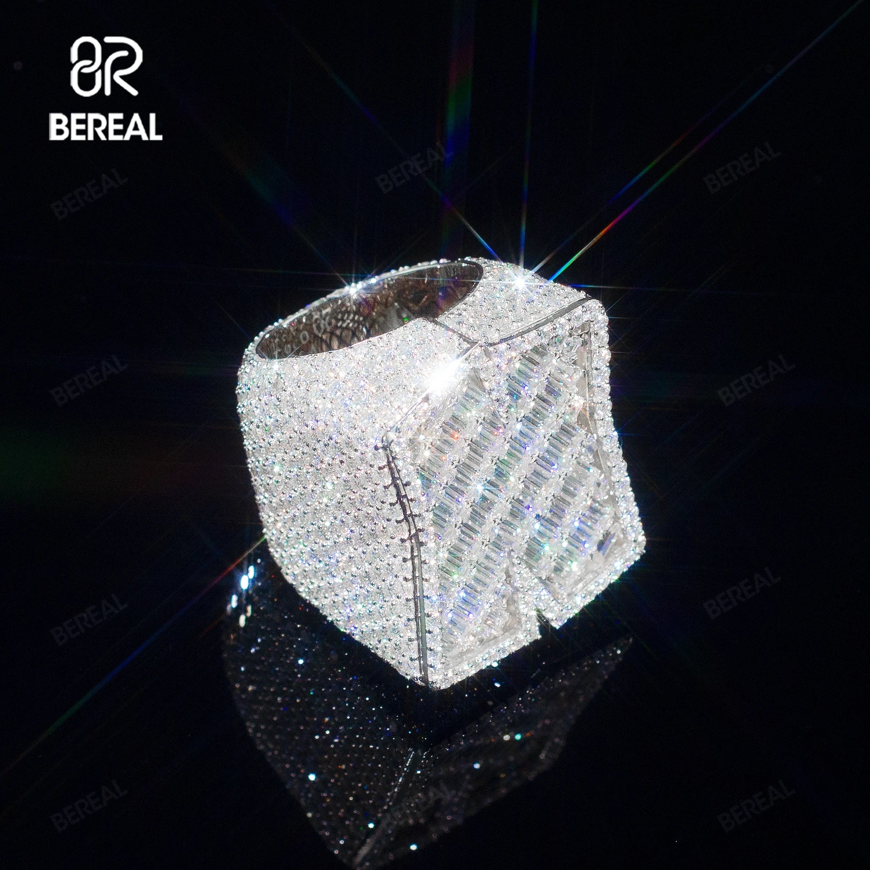 Custom Iced Out VVS Moissanite Baguette Diamond Hip Hop Ring Single Initial Letter 925 Silver for Men Jewelry
