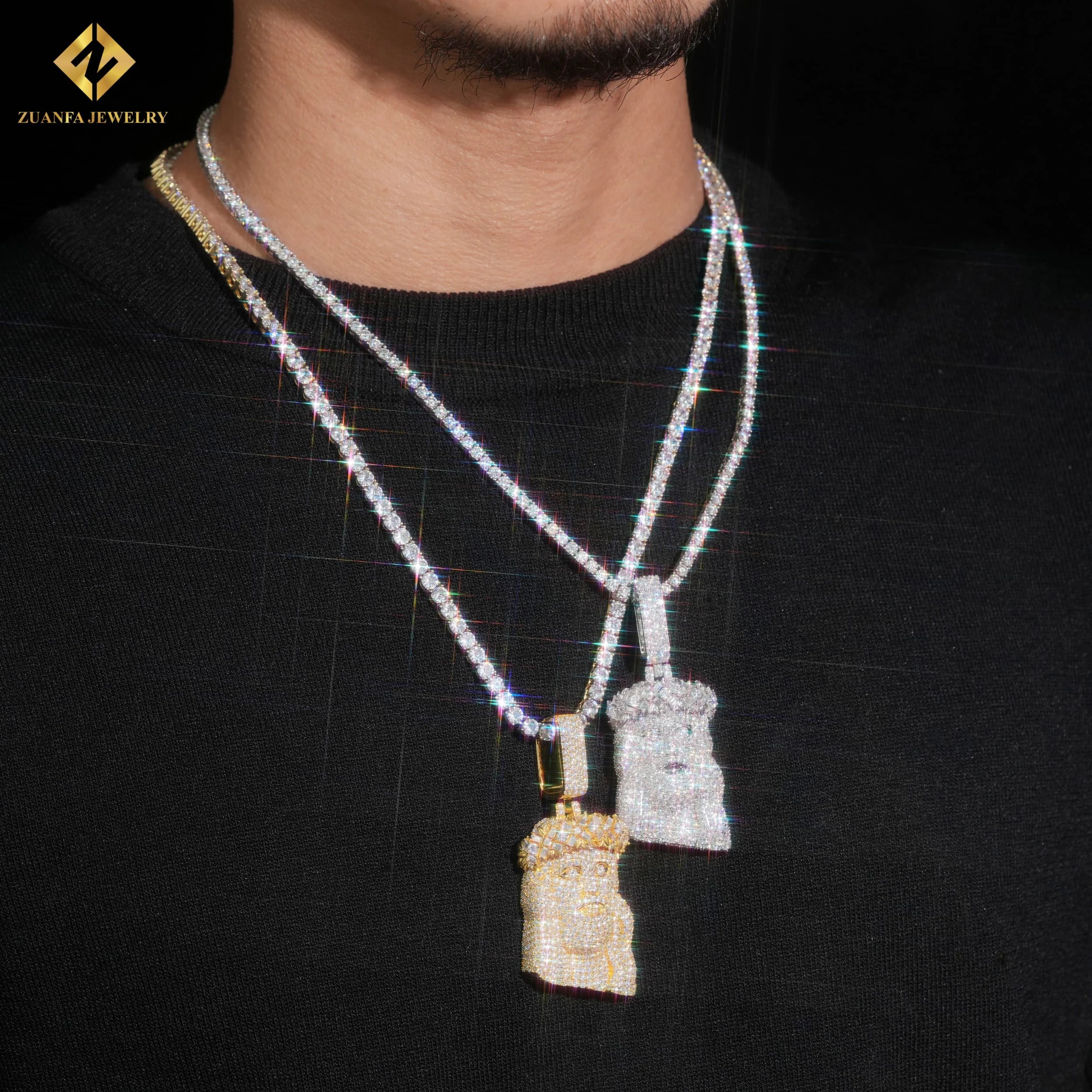 Us Local Stock Warehouse Hip Hop Jewelry 925 Soild Silver Gold Moissanite Jesus Head Face Piece Pendant Custom
