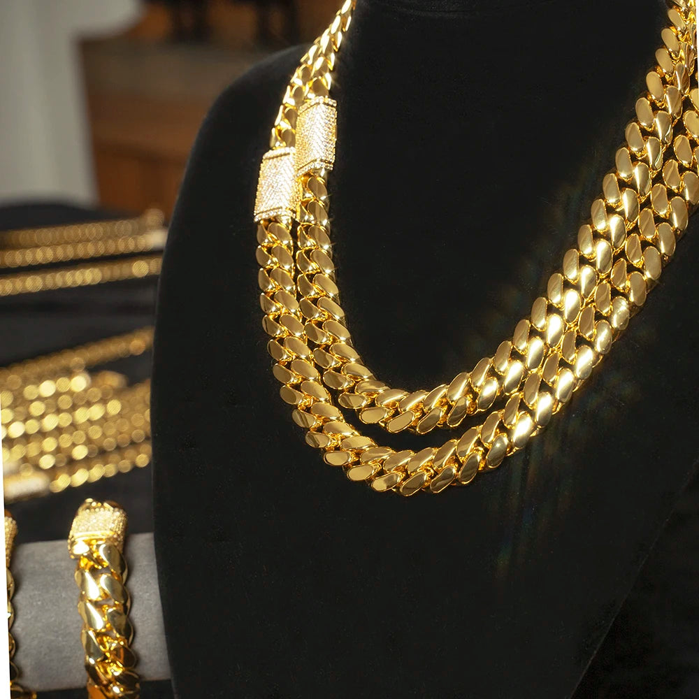 Wholesale Choker 18k Gold Custom Gold Cuban Link Chain 24k Gold Cuban Miami Chain 20mm Miami Cuban Chain Necklace