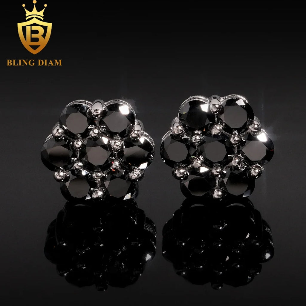 Ready to Ship Fashion Jewelry 925 Sterling Silver Vvs Moissanite Colorful Blue Black Big Flower Earrings for Women Men