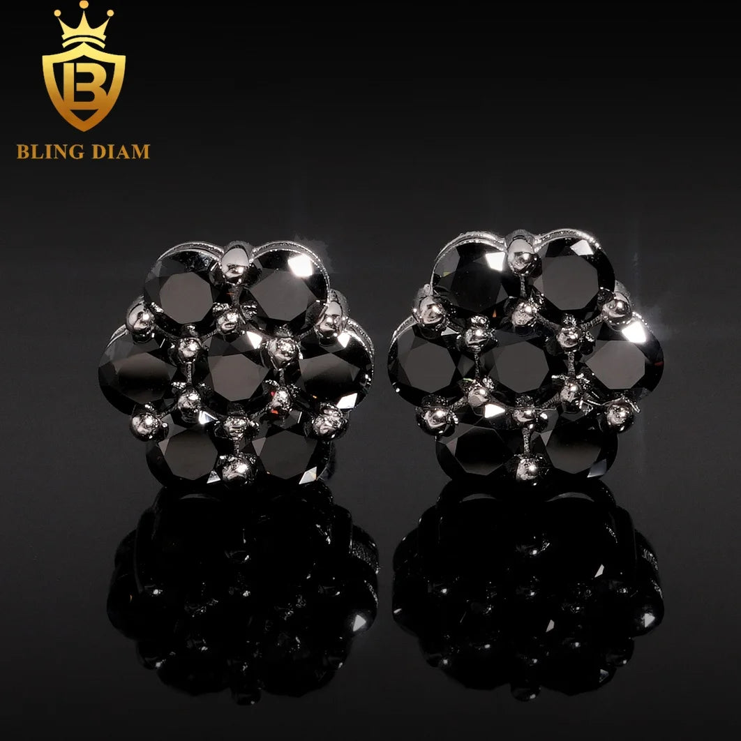 Ready to Ship Fashion Jewelry 925 Sterling Silver Vvs Moissanite Colorful Blue Black Big Flower Earrings for Women Men