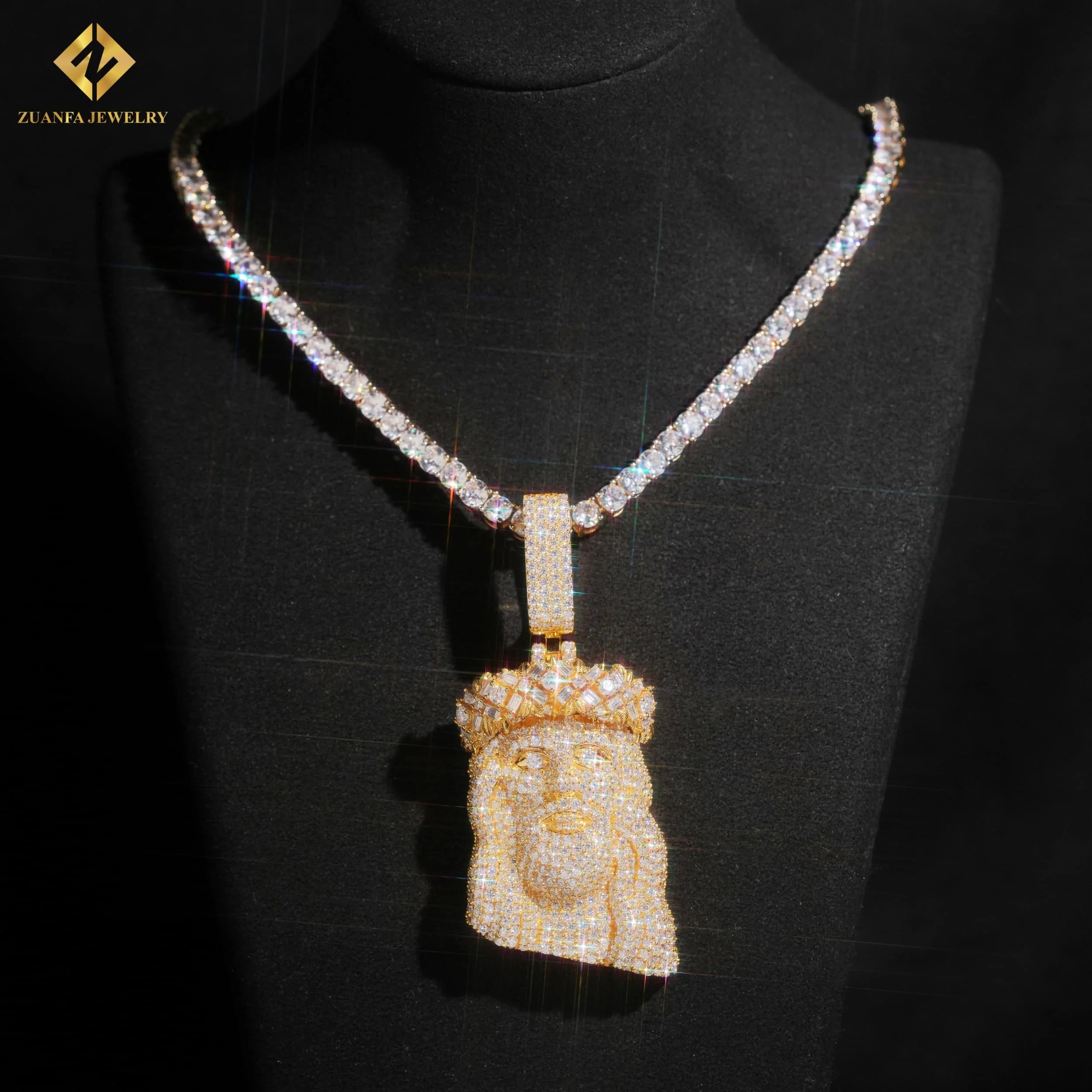 Us Local Stock Warehouse Hip Hop Jewelry 925 Soild Silver Gold Moissanite Jesus Head Face Piece Pendant Custom