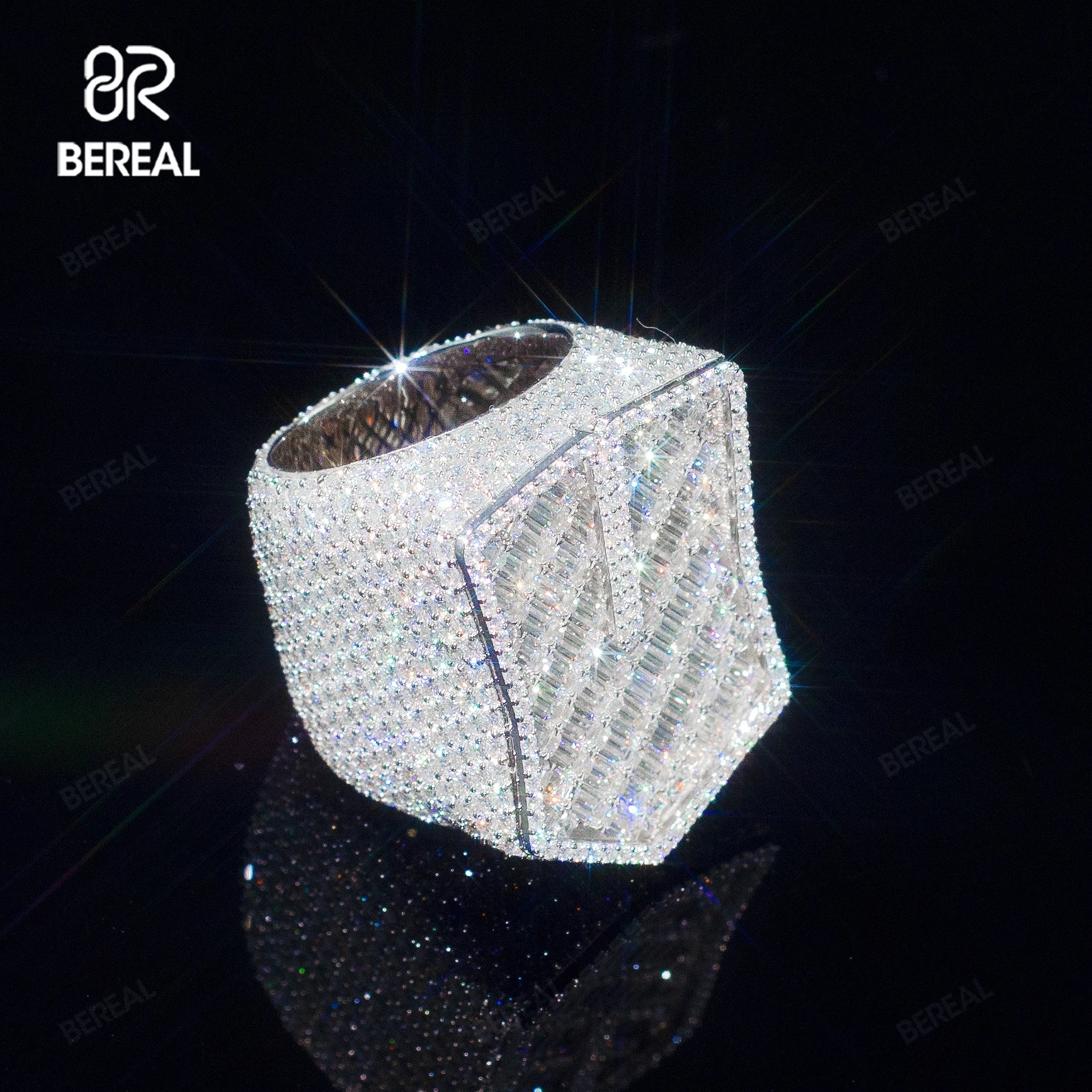 Custom Iced Out VVS Moissanite Baguette Diamond Hip Hop Ring Single Initial Letter 925 Silver for Men Jewelry