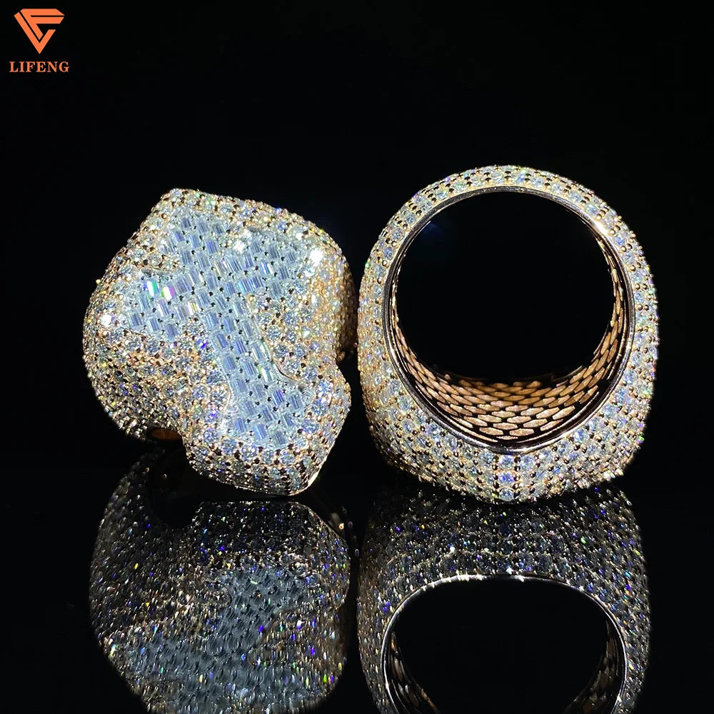 Lifeng Jewelry Moissanite Cross Ring Fashion Custom Hip Hop 925 Silver Ring Iced Out Men Diamond Ring