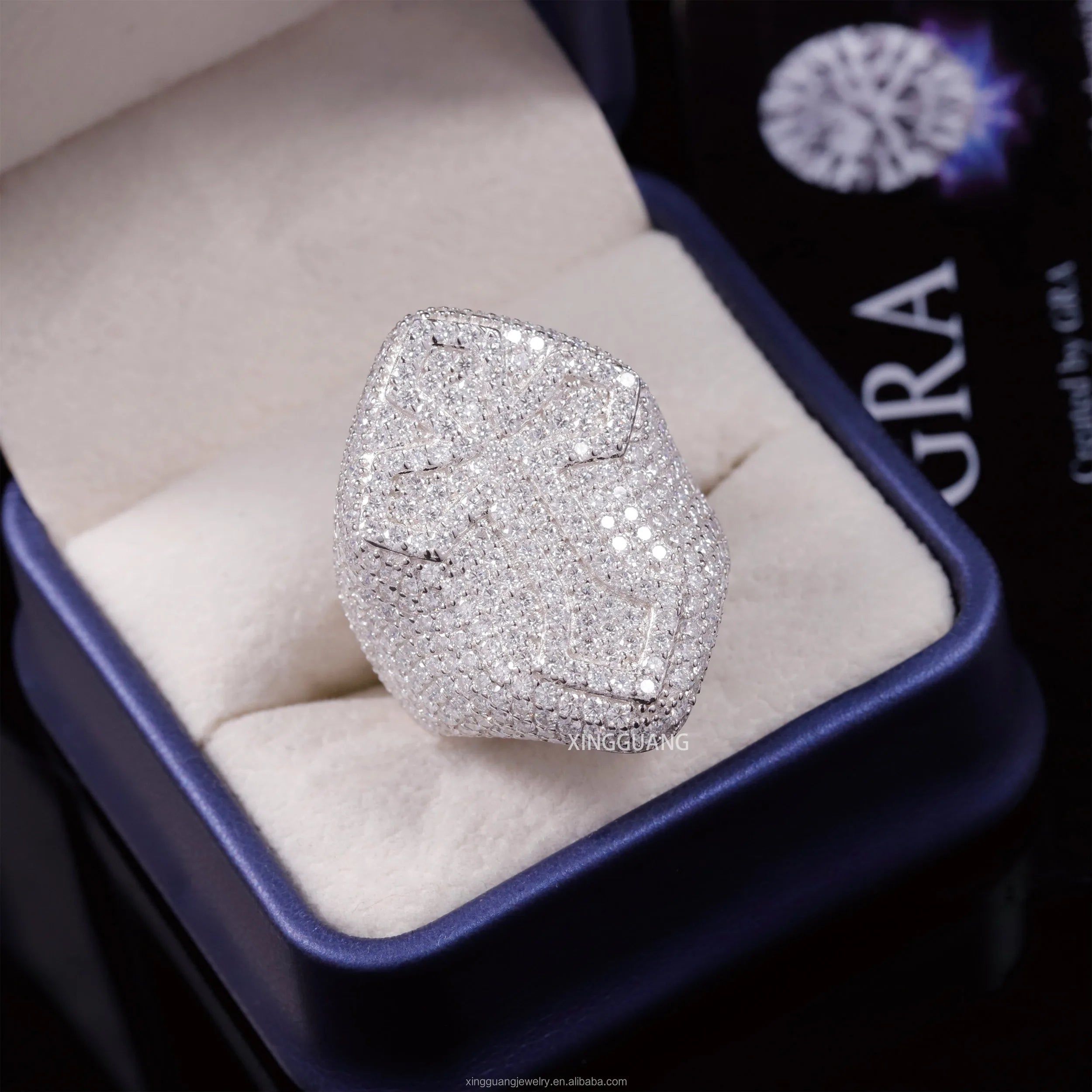 Cross Style VVS Moissanite Cuban Ring for Man 925 Sterling Silver Hip Hop Ring Iced Out Diamond Cross Cuban Ring