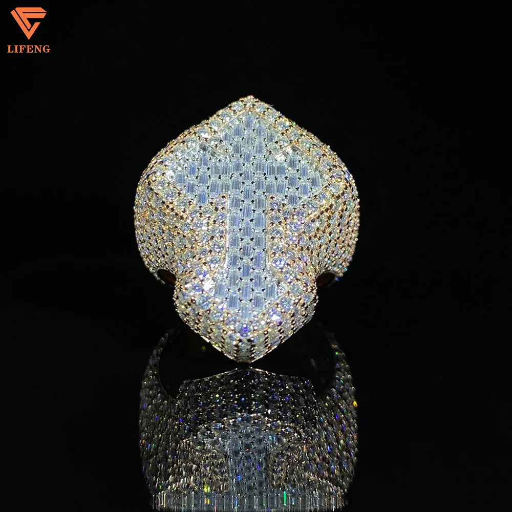 Lifeng Jewelry Moissanite Cross Ring Fashion Custom Hip Hop 925 Silver Ring Iced Out Men Diamond Ring