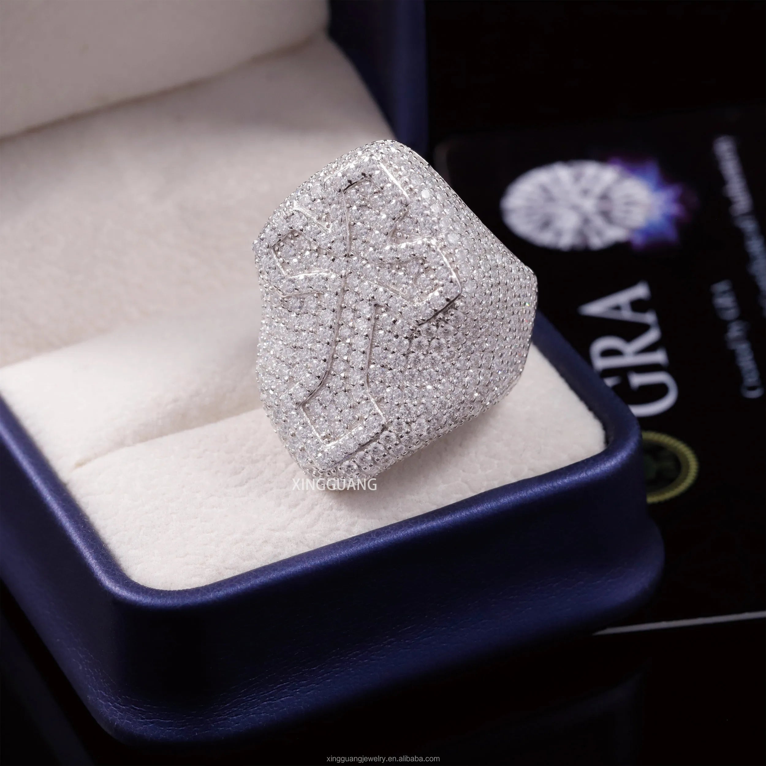 Cross Style VVS Moissanite Cuban Ring for Man 925 Sterling Silver Hip Hop Ring Iced Out Diamond Cross Cuban Ring