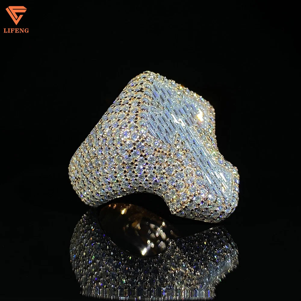 Lifeng Jewelry Moissanite Cross Ring Fashion Custom Hip Hop 925 Silver Ring Iced Out Men Diamond Ring
