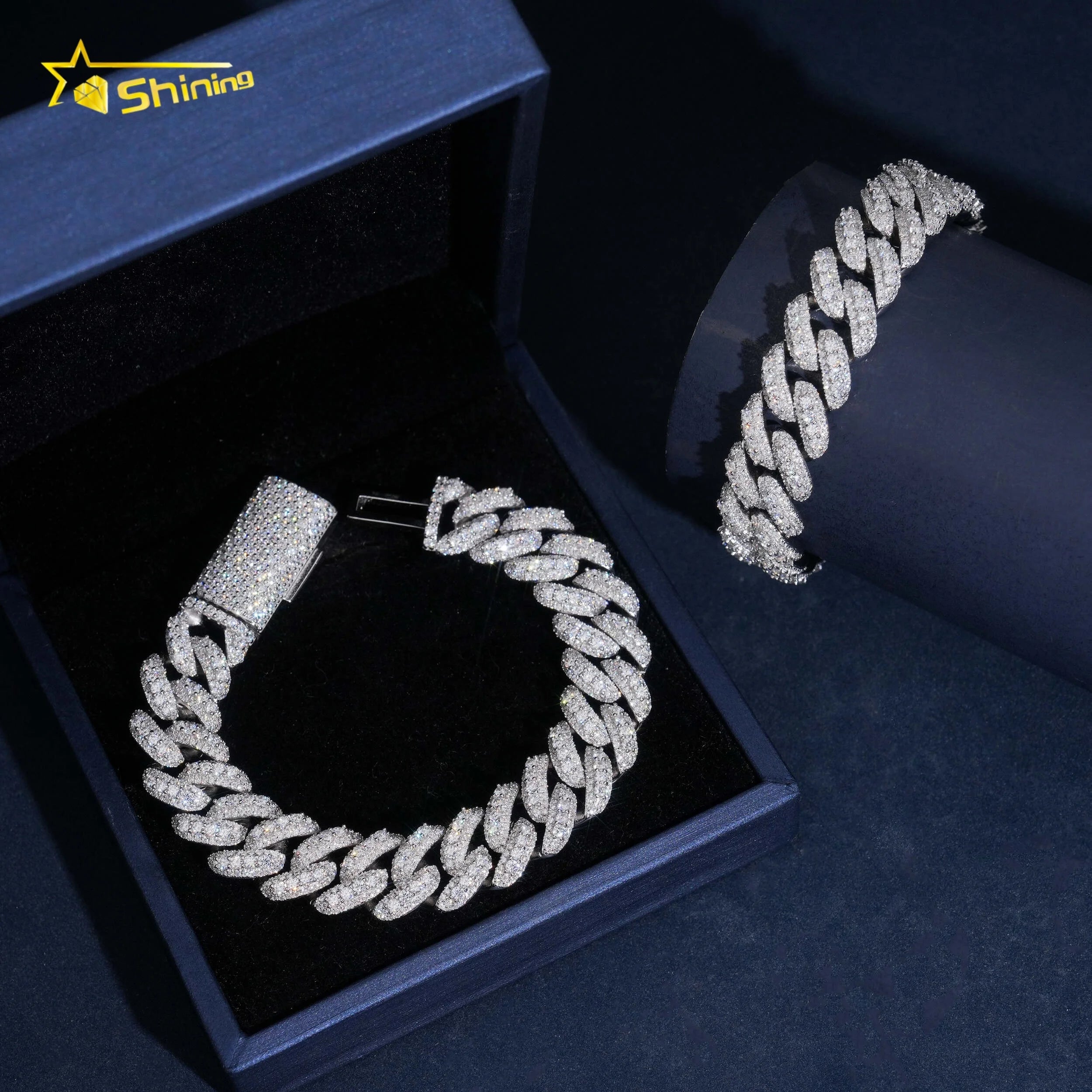 USA Local Stock Fine Jewelry Hip Hop Iced Out Sterling Silver 925 VVS Moissanite Lab Diamond Cuban Fashion Men Cuban Bracelet