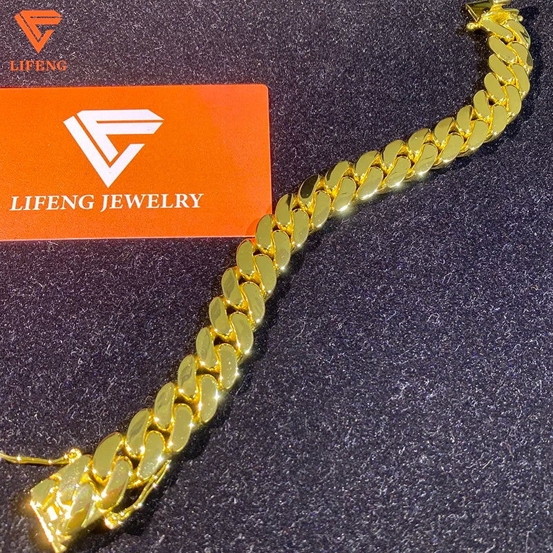 18k  Gold Plated Cuban Chains Plain Necklace 14MM Custom Rapper Men Hip Hop Cuban Link Chain